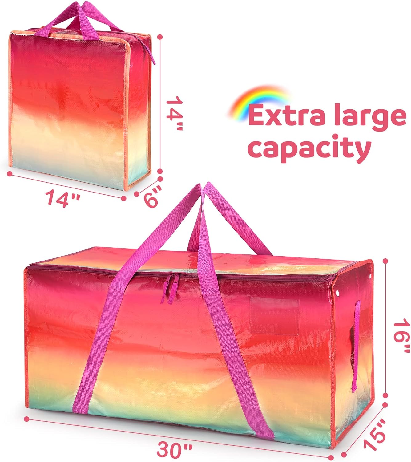 Bolsas de mudanza extra grandes resistentes, paquete de 2 bolsas de almacenamiento impermeables con cremallera y asas, correas de mochila fuertes