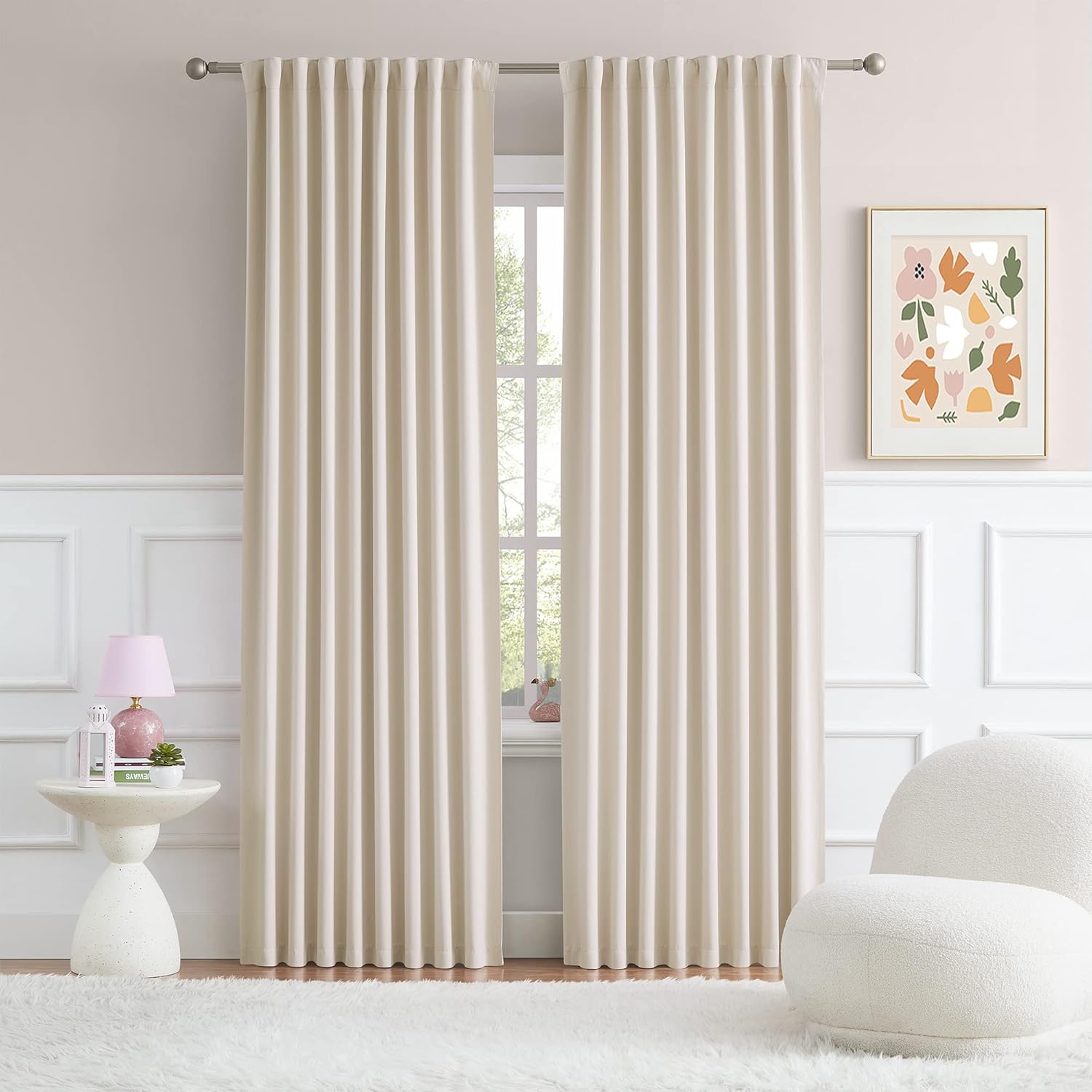 DUALIFE – Juego de 2 paneles de cortinas opacas cortas para ventanas pequeñas, para la habitación, 52 x 63 pulgadas de largo, con trabilla trasera y