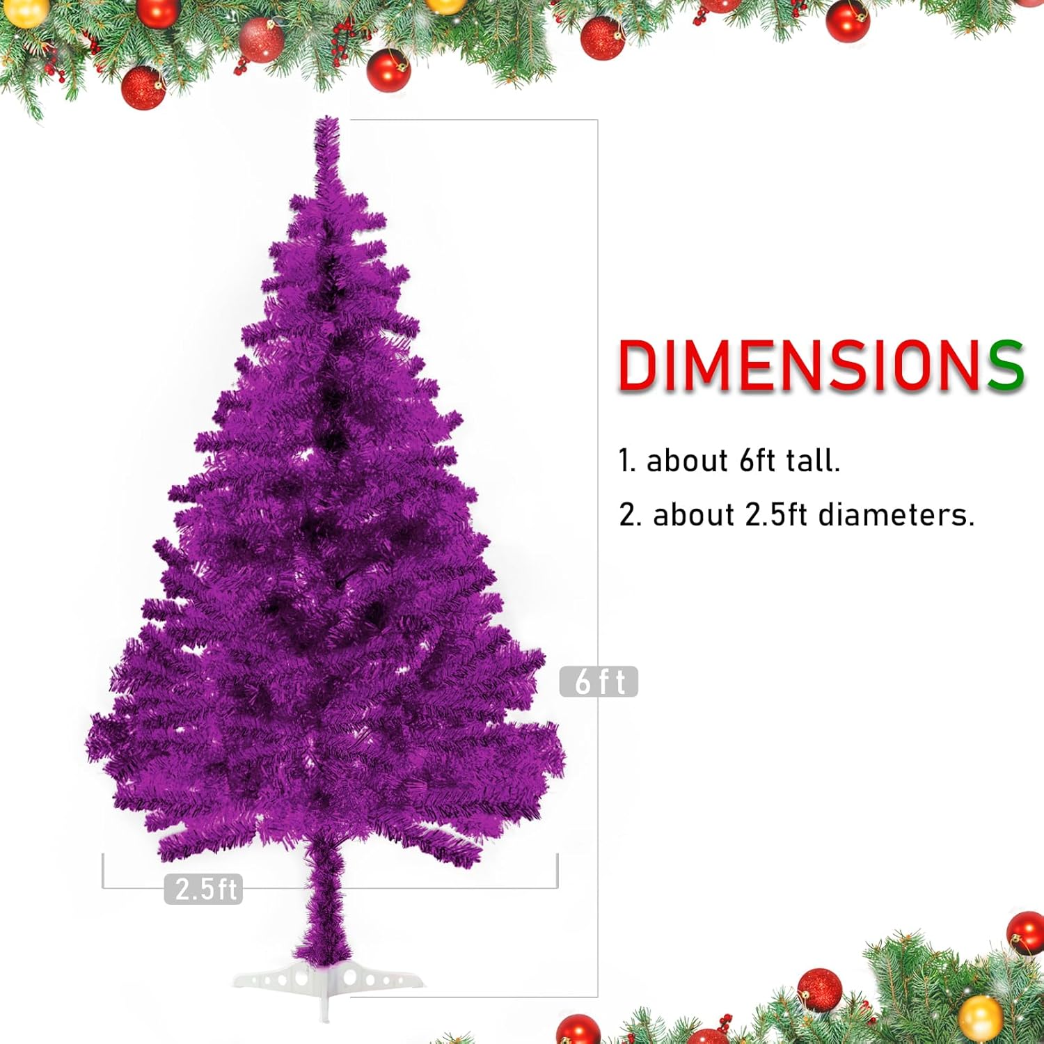 Árbol de Navidad morado, árbol de Navidad de Halloween de 6 pies para decoración de fiestas de temporada, árbol de vacaciones artificial con 550