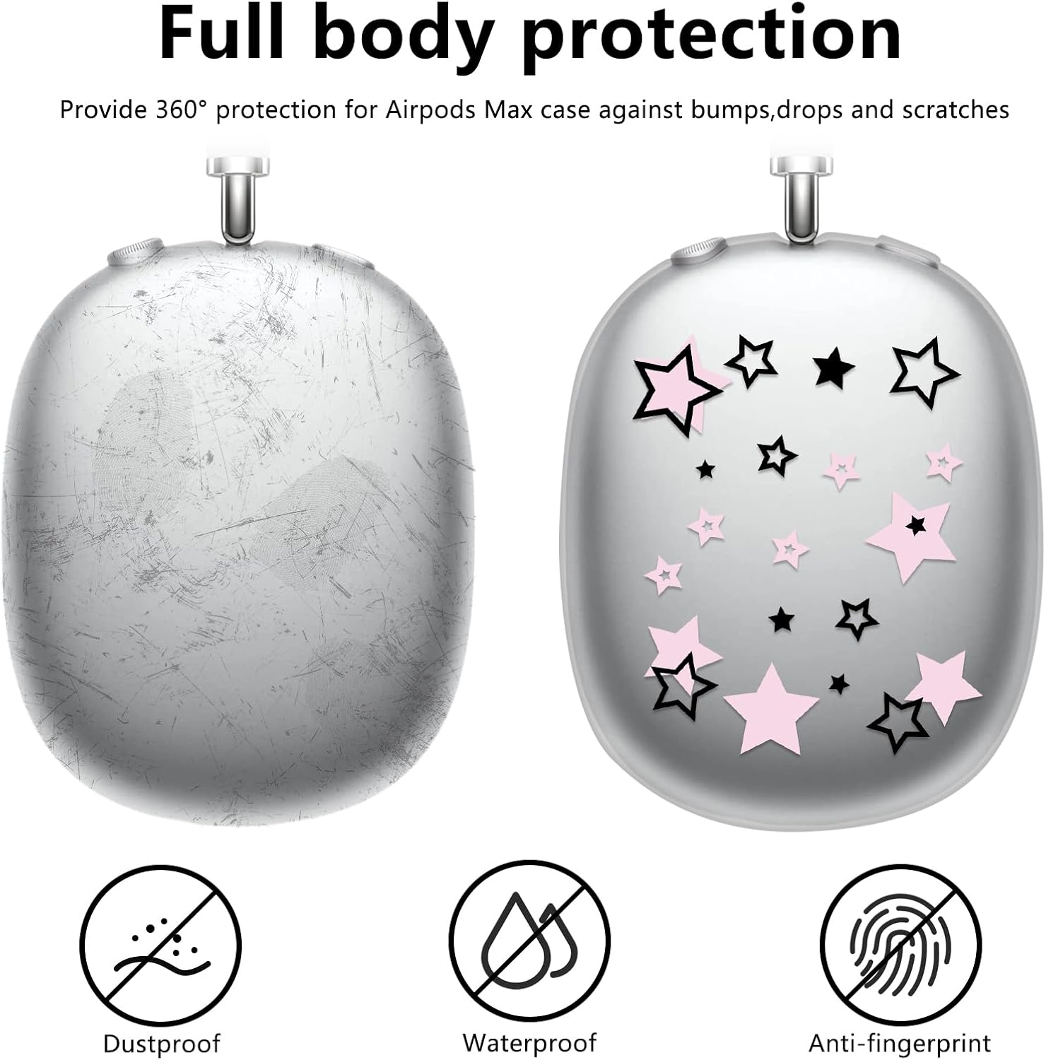 Funda para AirPods Max, pintada de TPU suave antiarañazos funda protectora para auriculares Apple Airpods Max (estrellas rosa)