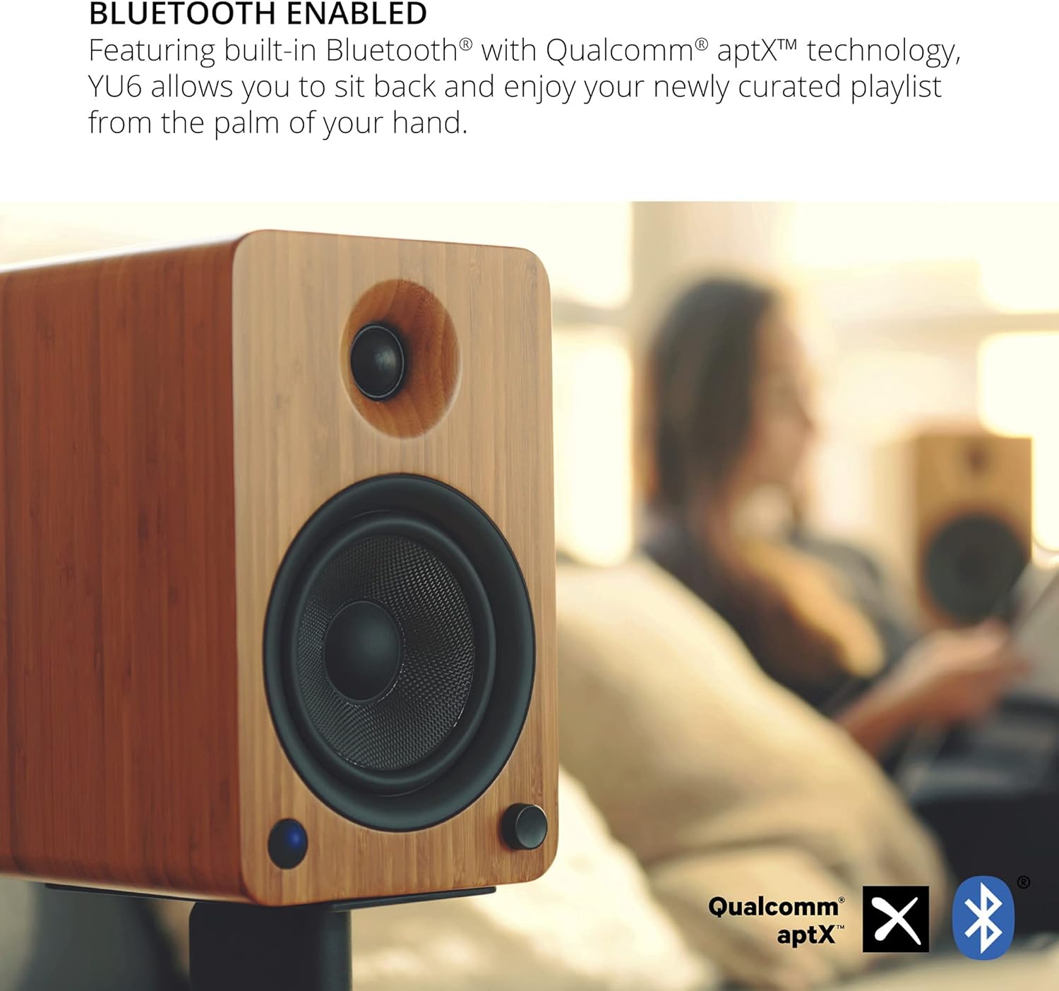 Kanto YU6MB – Altavoces de estantería de 200 W con Bluetooth, negro mate (par) SP26PL Soportes de altura fija de 26 pulgadas para altavoces de
