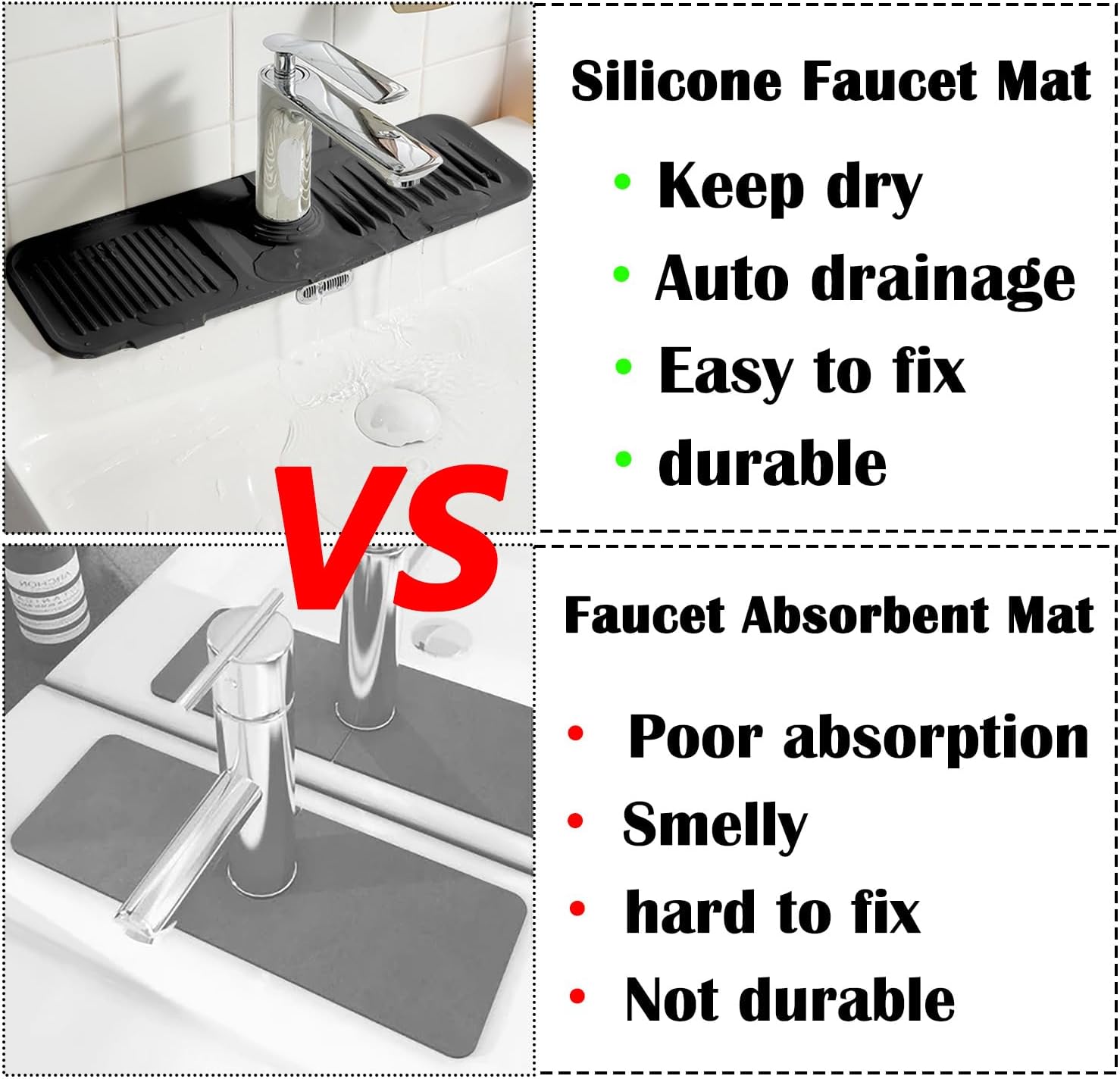 Protector contra salpicaduras de grifo de 24 pulgadas, alfombrilla de silicona para atrapar agua, tapete para fregadero de grifo para cocina, baño,