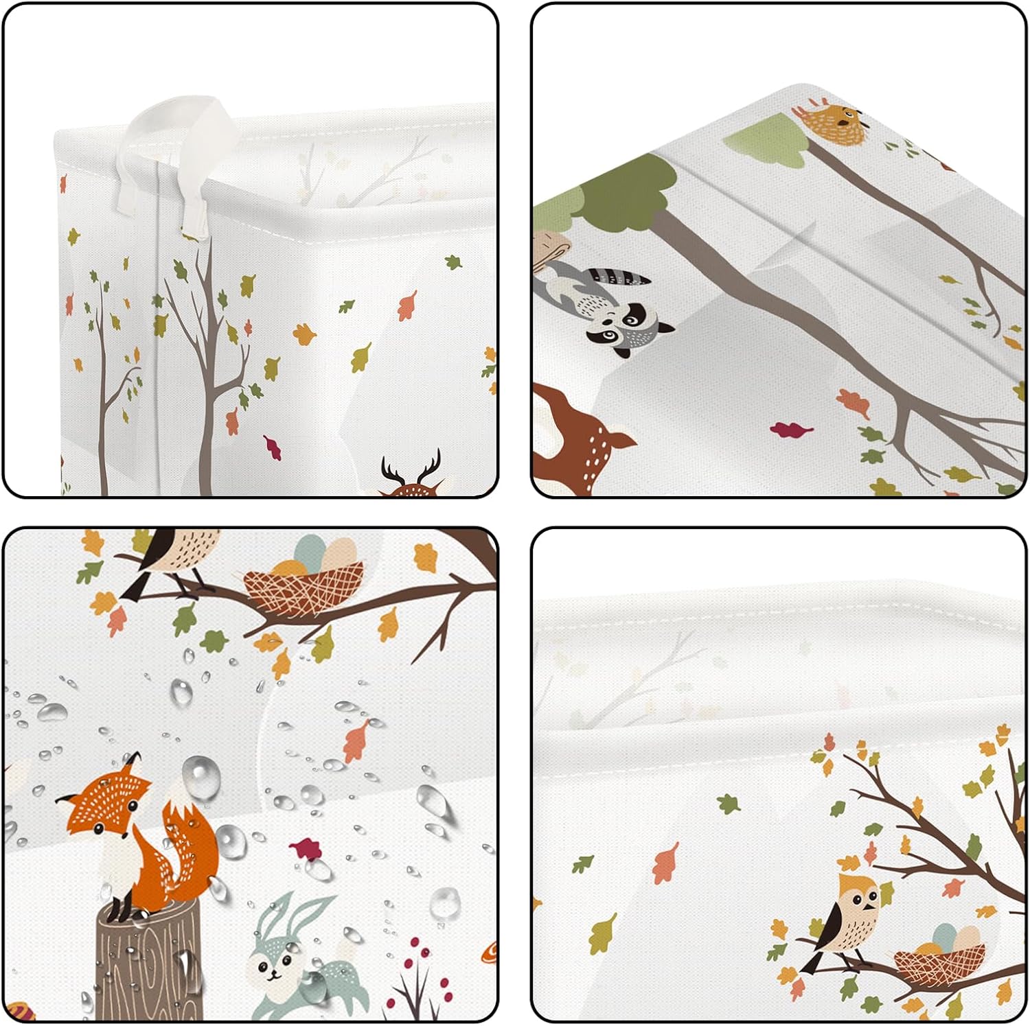 Clastyle Cesta de almacenamiento de animales de la selva, ciervo, zorro, pájaro, ardilla, conejo, árbol, estante rectangular, para ropa, libros,