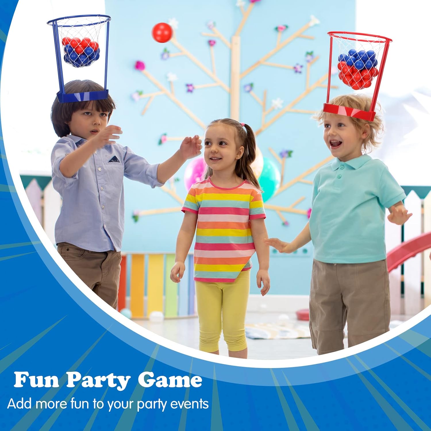 Paquete de 10 juegos de baloncesto para adultos, juego de carnaval, diadema de red ajustable con 60 bolas de baloncesto para niños, niñas, familia,