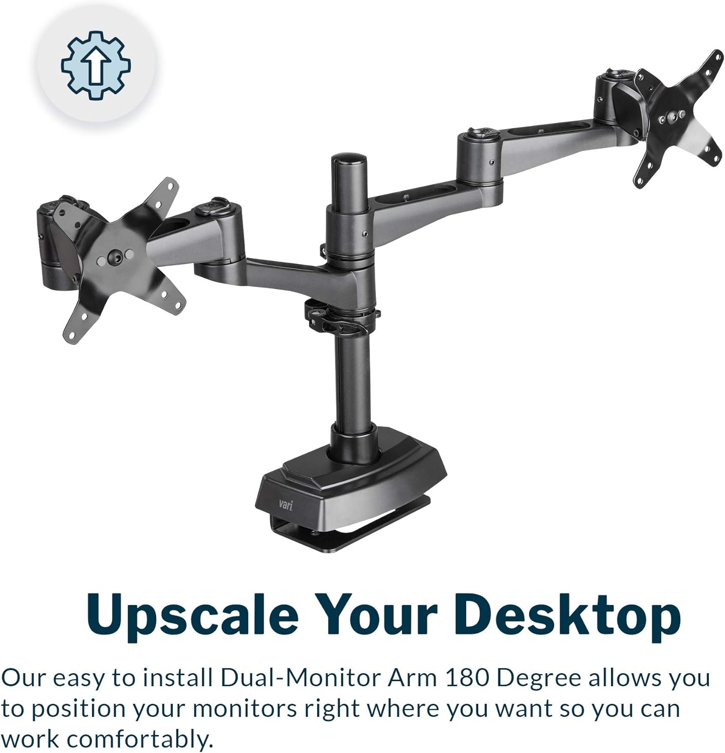 Vari Brazo de monitor dual de 180 grados, soporte para monitor VESA con ajuste de 180 grados, monitores de hasta 27 pulgadas, 19.8 libras, brazos