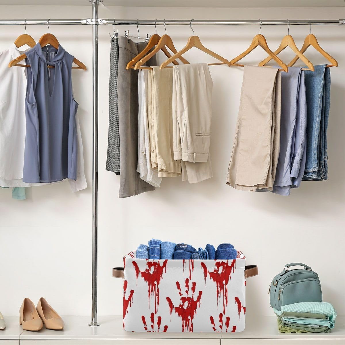 Bloody Scary Hands – Cesta de almacenamiento grande, bolsa organizadora plegable de tela con asas, 15 x 11 x 9.5 pulgadas