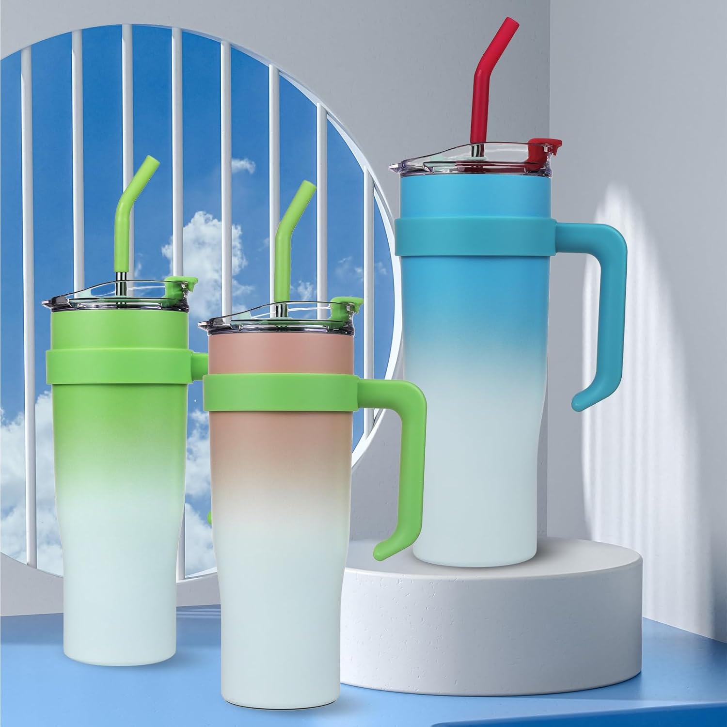 SEYGN – Vaso de 40 onzas con asa, a prueba de derrames, botella de agua, taza de café, taza térmica de viaje, para oficina, deportes, bebida helada,