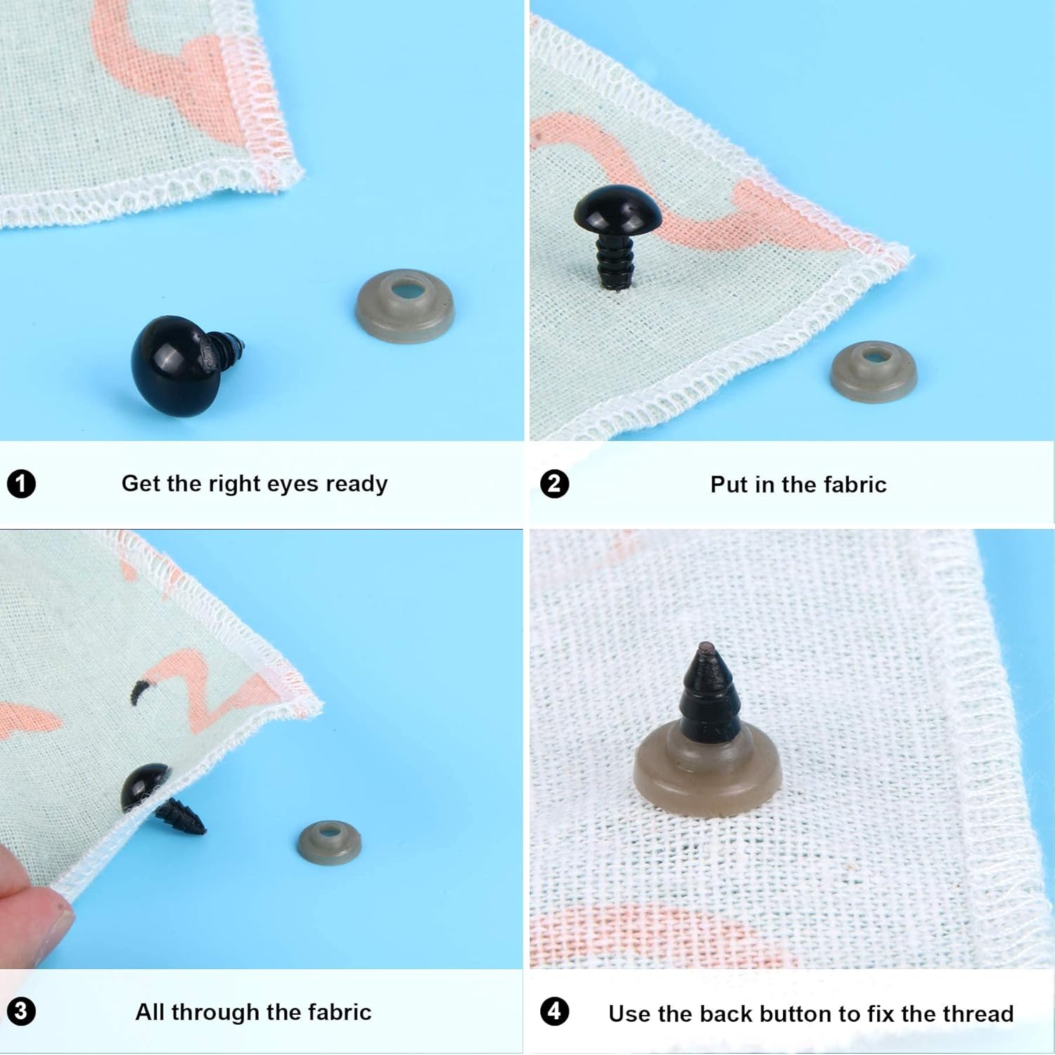 UPINS 900 piezas de ojos de seguridad de plástico negro de 0.23 a 0.63 pulgadas con arandelas para manualidades de animales de ganchillo, proveedor