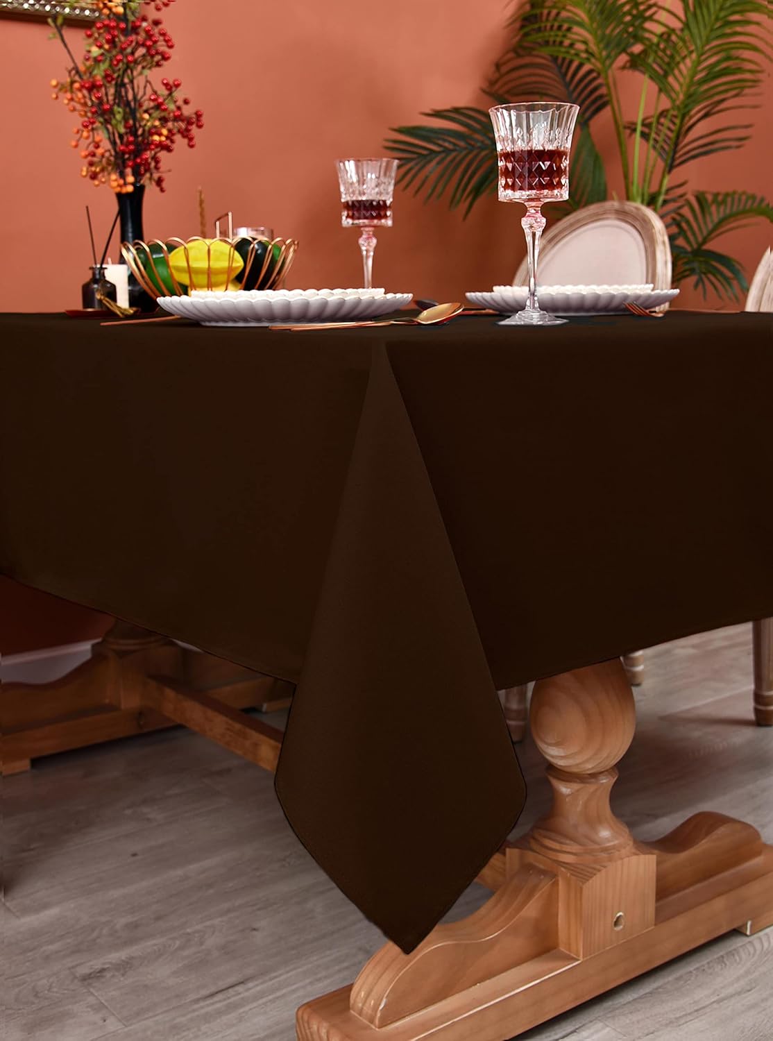 Mantel rectangular marrón de 210 GSM resistente al agua y a las manchas para mesa de 8 pies, mantel rectangular sólido de 60 x 120 pulgadas, tela de