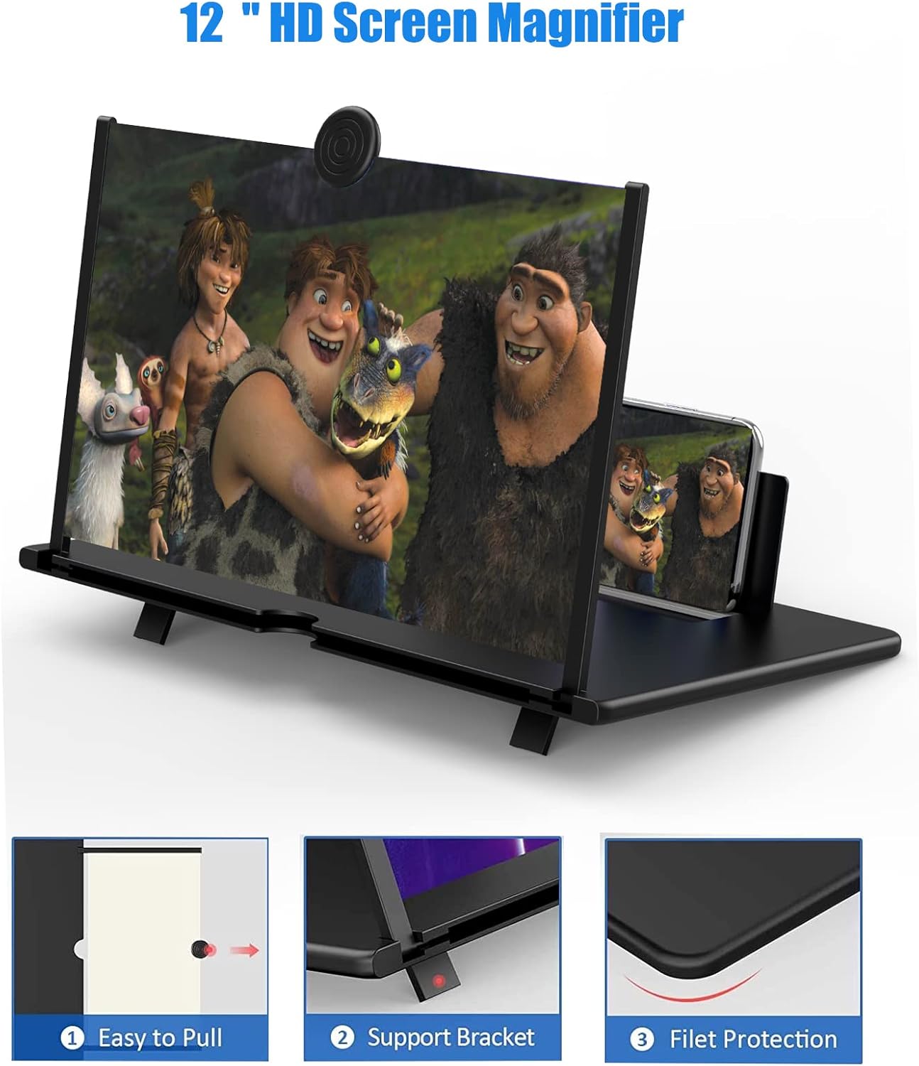 Lupa de pantalla de 12 pulgadas para teléfono celular, proyector de aumento de pantalla 3D HD, expansores de ampliación de pantalla para películas,