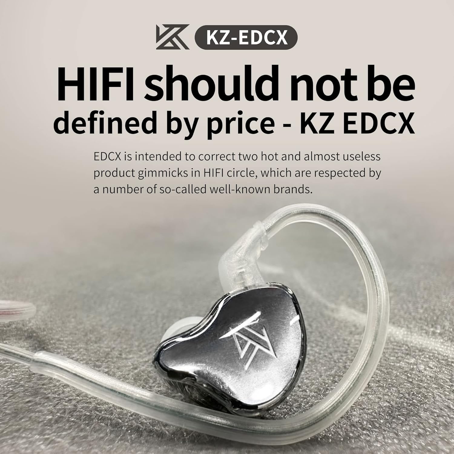 KZ – Auriculares de alta fidelidad para amantes de la música, KZ EDC X Dynamic Driver IEM, auriculares económicos para juegos y deportes (gris