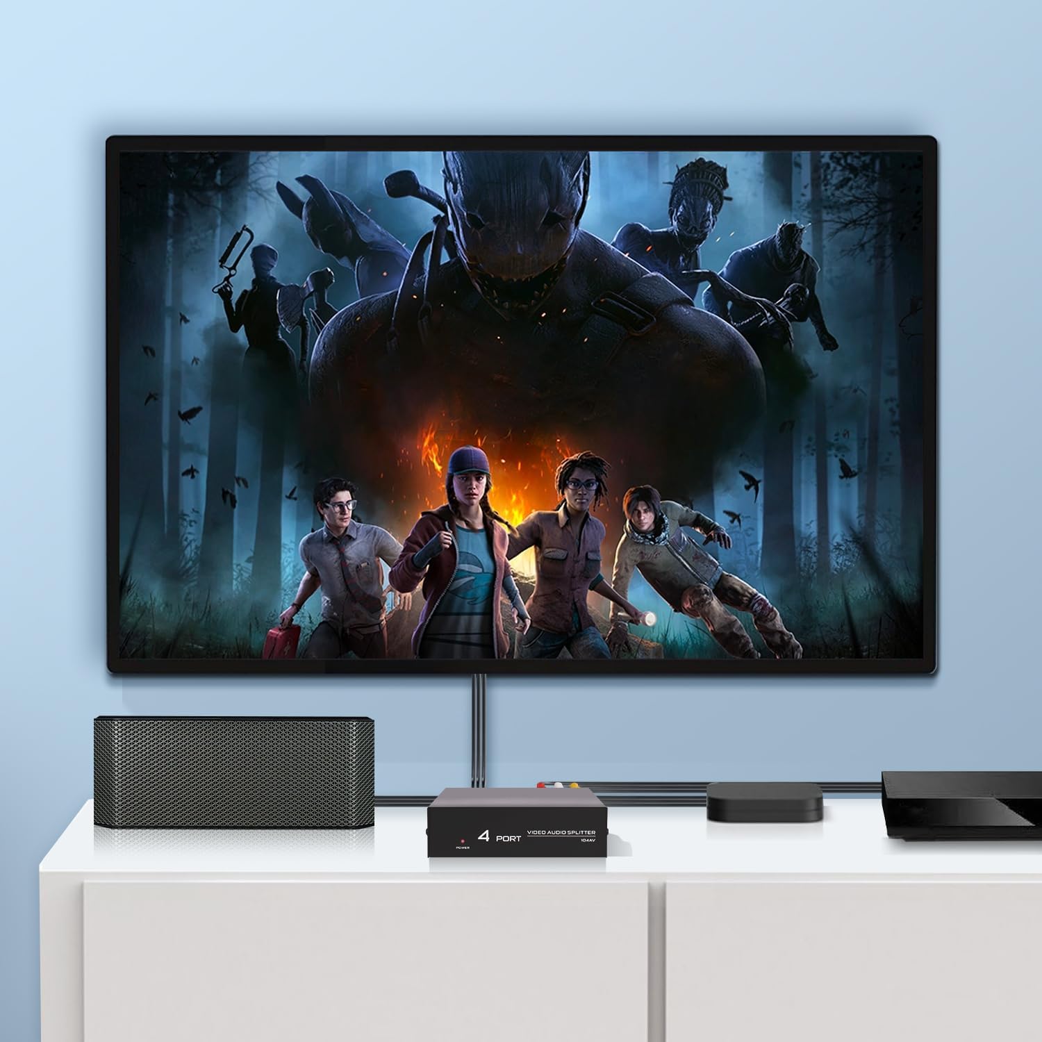 Divisor RCA de 4 vías, 1 en 4 salidas AV Splitter, Audio Compuesto Video LR Caja de distribución para DVD DVR HDTV Monitor PC