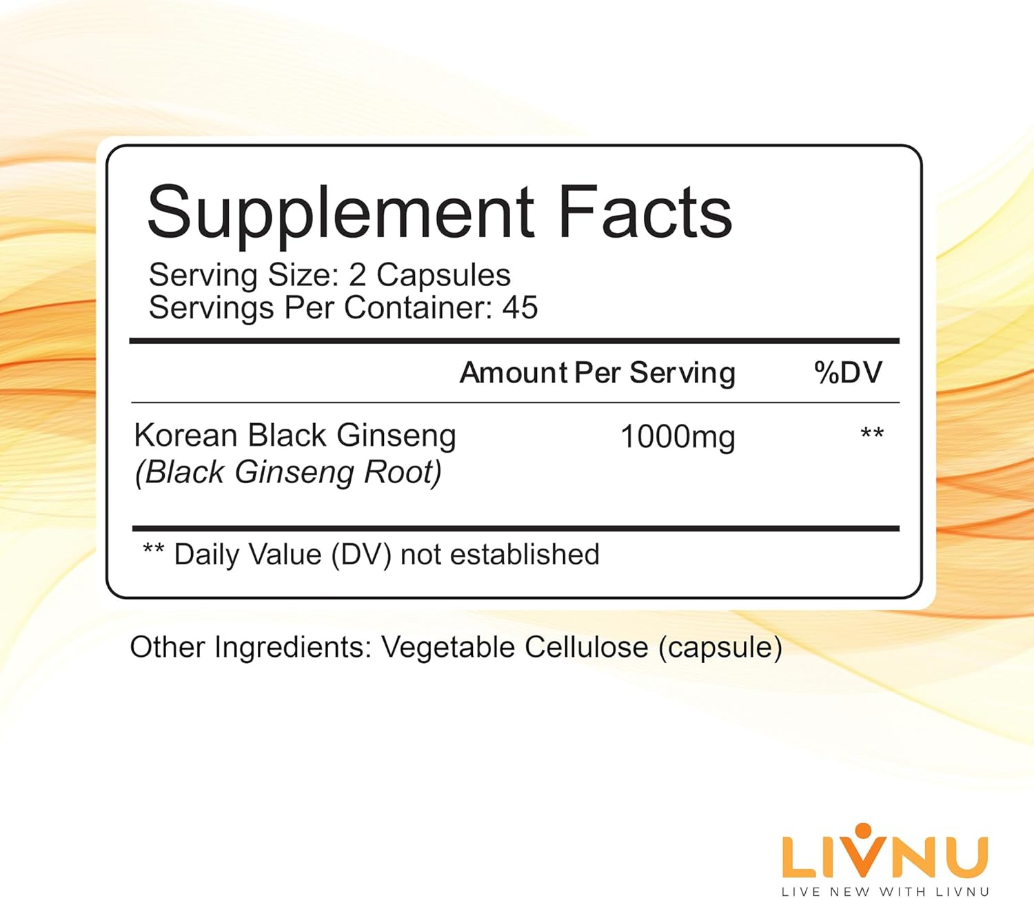 LivNu  Ginseng Panax negro coreano premium  Ginsenósidos altos para energía, concentración, rendimiento, resistencia y apoyo inmunológico  Píldoras