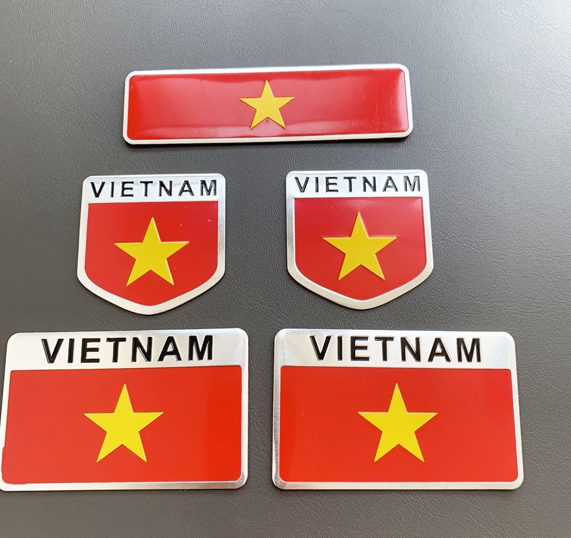 5 calcomanías de metal con la bandera vietnamita de Vietnam VN para automóvil, camiones, SUV, barcos, parachoques, ventanas, guardabarros, insignias