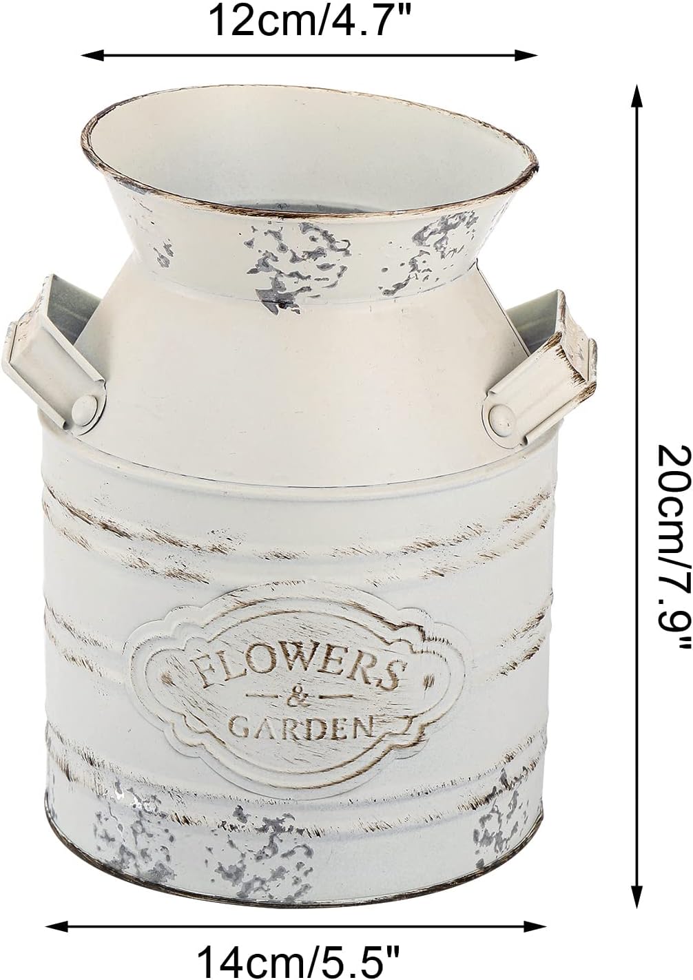 Suwimut Paquete de 2 jarrones de metal rústico, 7.9 pulgadas, estilo Shabby Chic Vintage Farmhouse White Jarrón, Jarrón de leche galvanizado rústico