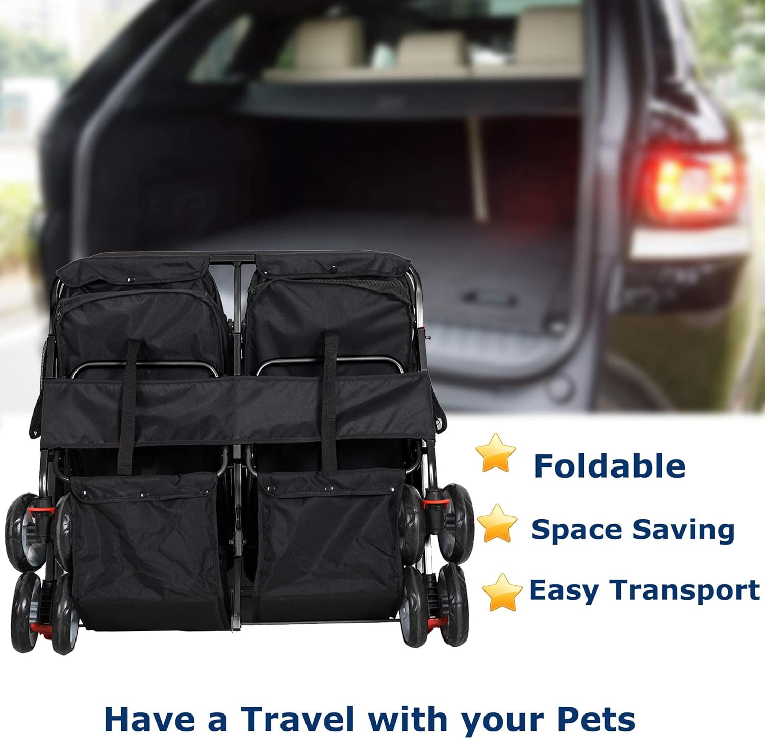 Cochecito de mascota plegable doble perro gato carro de viaje, varios colores