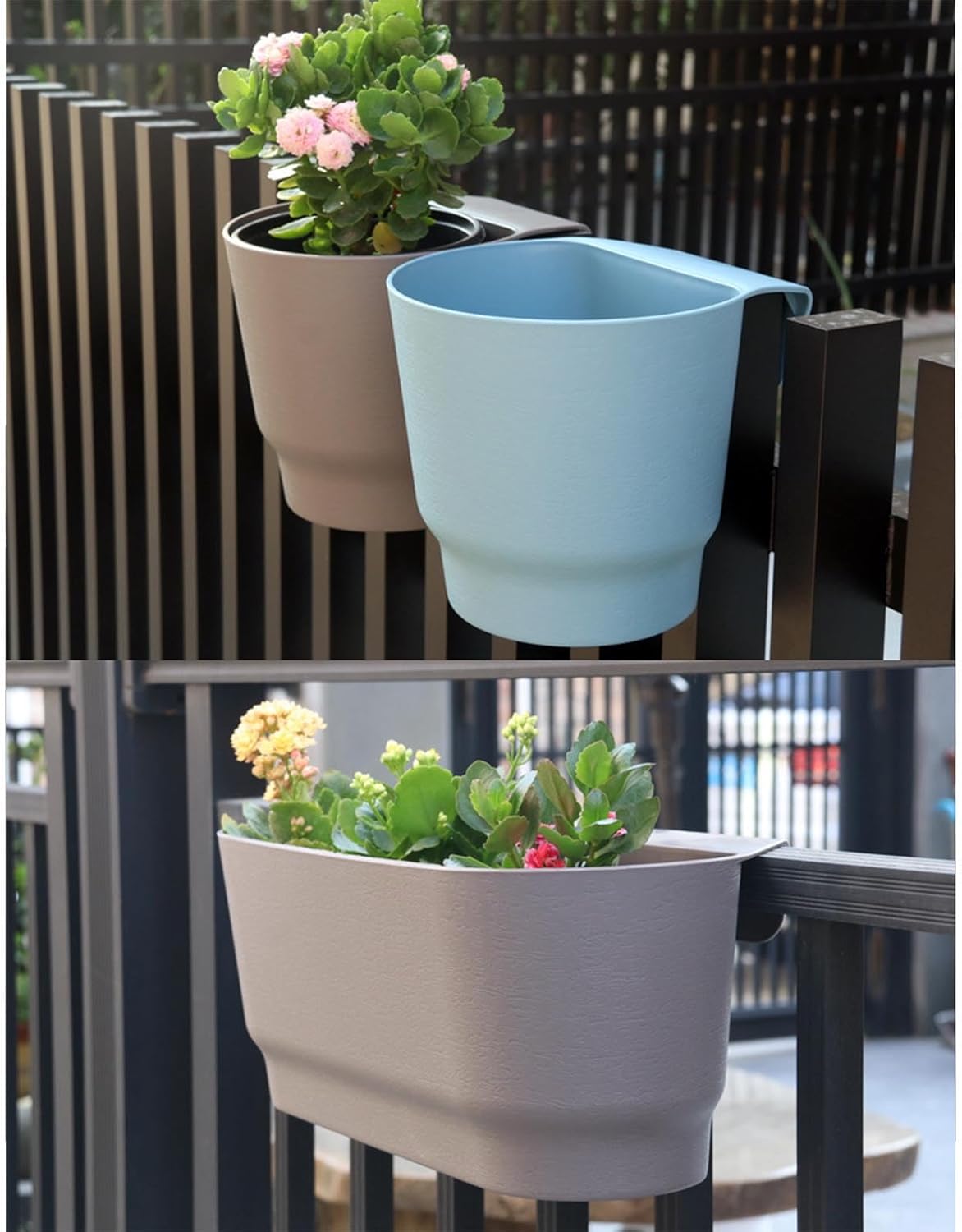 Huhudde Maceta de plástico montada en la pared Macetero CreativeWall Plantador Semicircular Pequeña Maceta Decoración de Pared Jardineras Barandilla