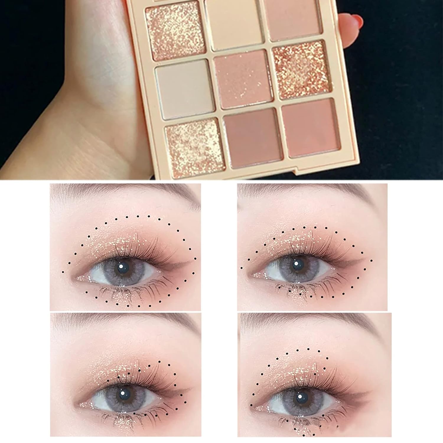 Paleta de sombra de ojos mate con purpurina de 9 colores, color piel, melocotón, oro rosa, champán, naranja, crema, beige, tierra, neutro, ahumado,