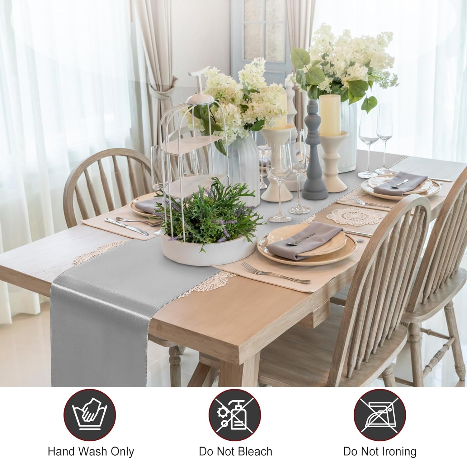 Camino de mesa plateado de 12 x 108 pulgadas, paquete de 4 caminos de mesa de satén, camino de mesa suave para fiestas, bodas, banquetes, cumpleaños