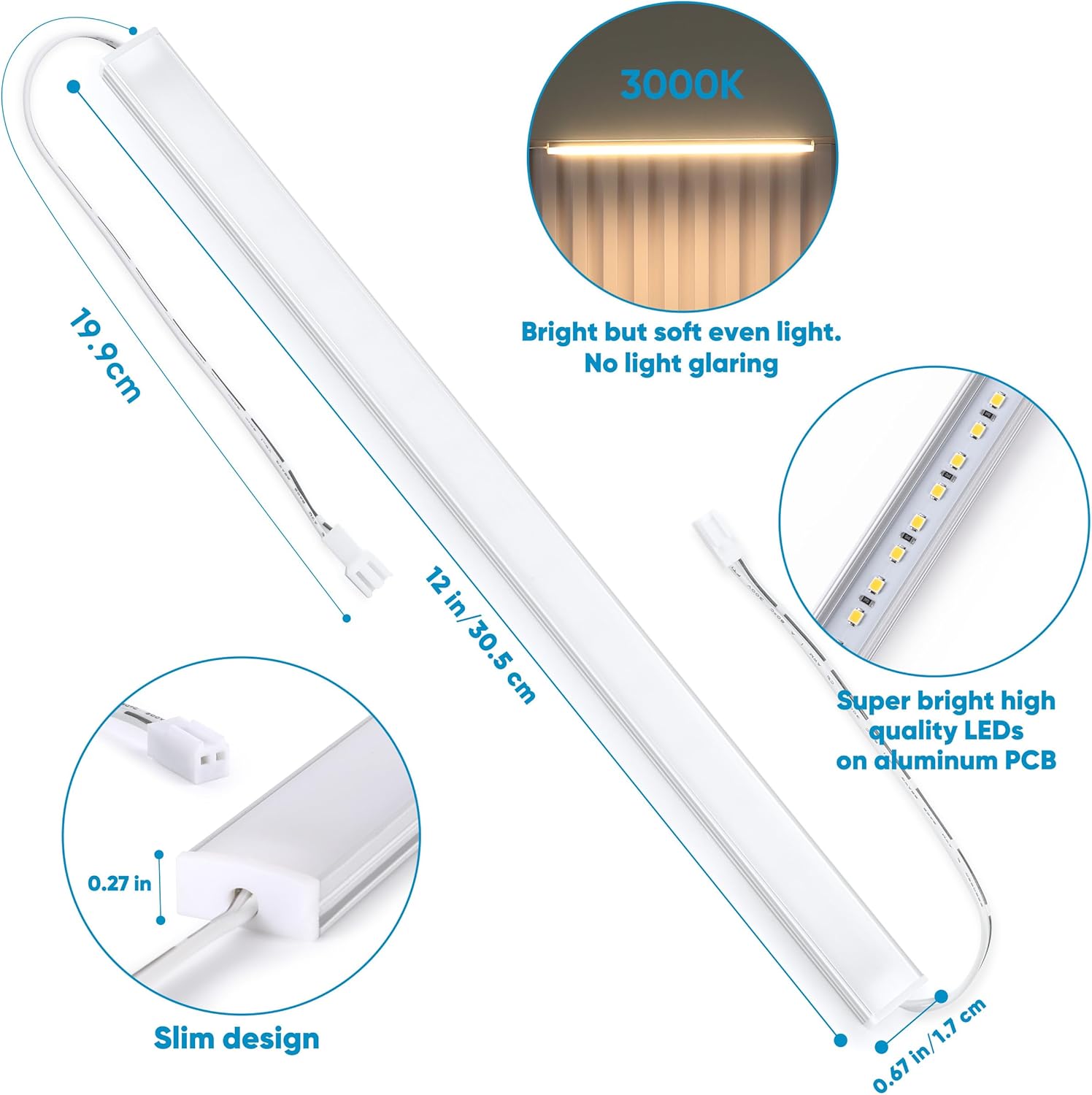 Litever Kit de iluminación para debajo del gabinete, 6 barras de luz LED de 12 pulgadas. Súper brillante regulable enlazable para cocina, debajo del