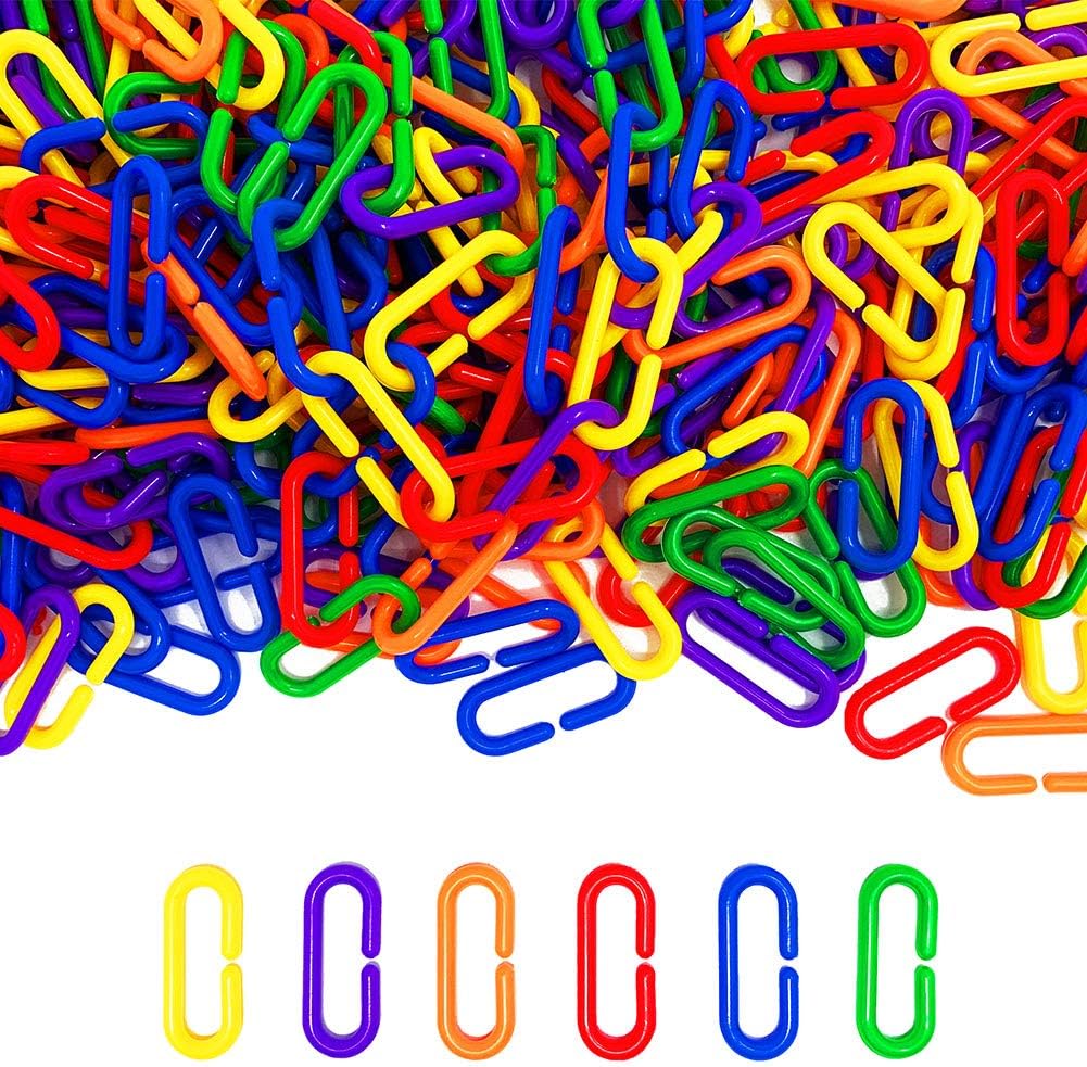 JIALEEY 600 piezas de plástico en forma de C, ganchos de cadena de eslabones de arco iris, juguetes de aprendizaje para niños, jaula de juguete para