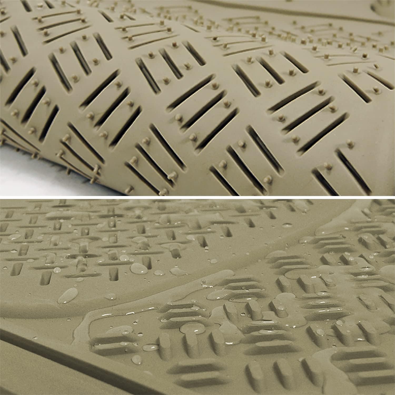 Spec-D Tuning Alfombrillas de goma 3D de ajuste universal, 4 piezas, color beige, resistentes para todo tipo de clima, delanteras, traseras +