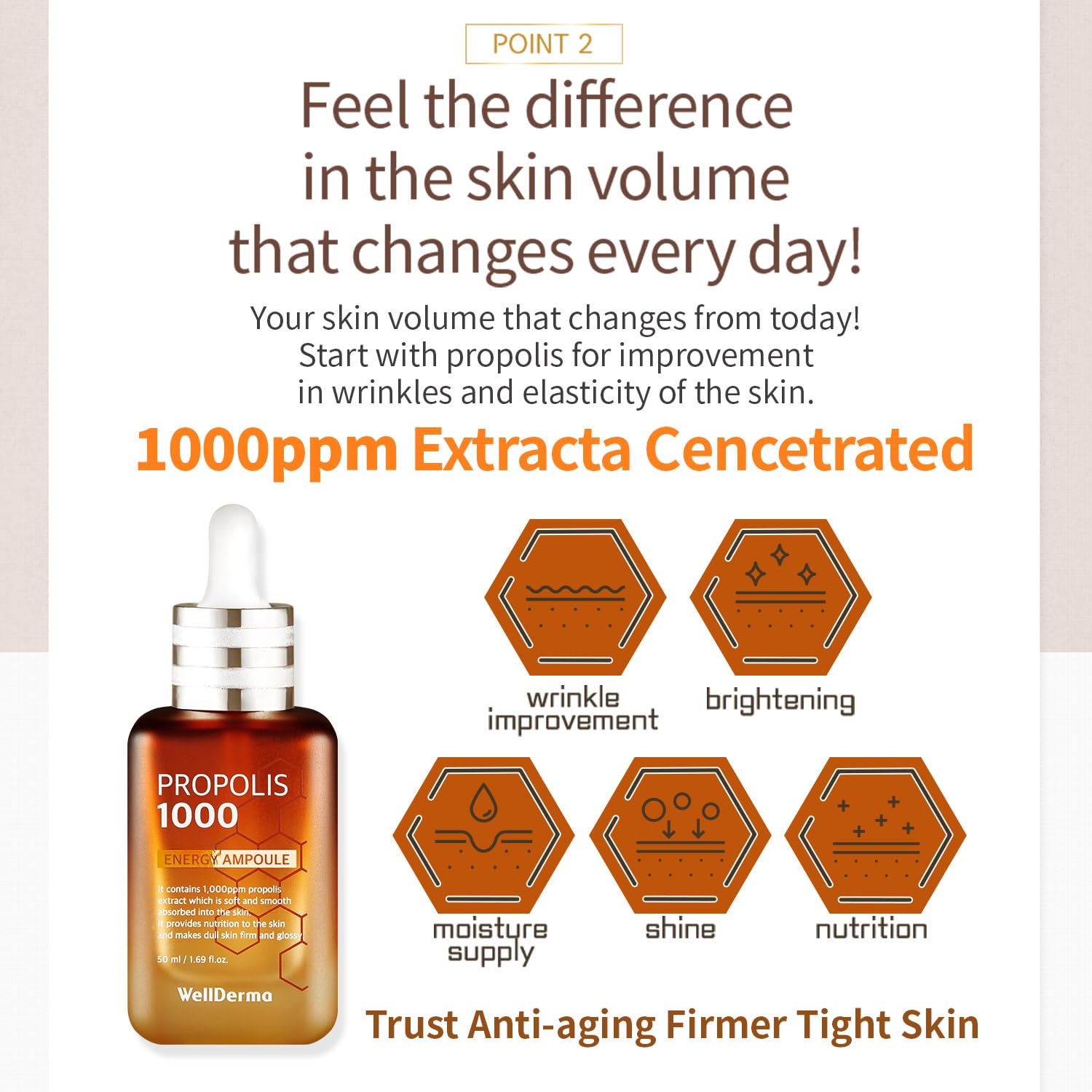 WellDerma Ampolla facial de propóleo para piel seca y piel sensible hidratante para el cuidado de la piel de la cara, esencia coreana para belleza