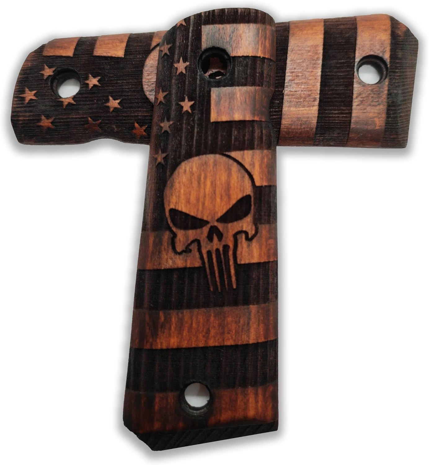 Serie Punisher 1911 de la bandera de Estados Unidos, empuñaduras de pistola de madera 1911, corte de seguridad Ambi para 1911 tamaño completo,