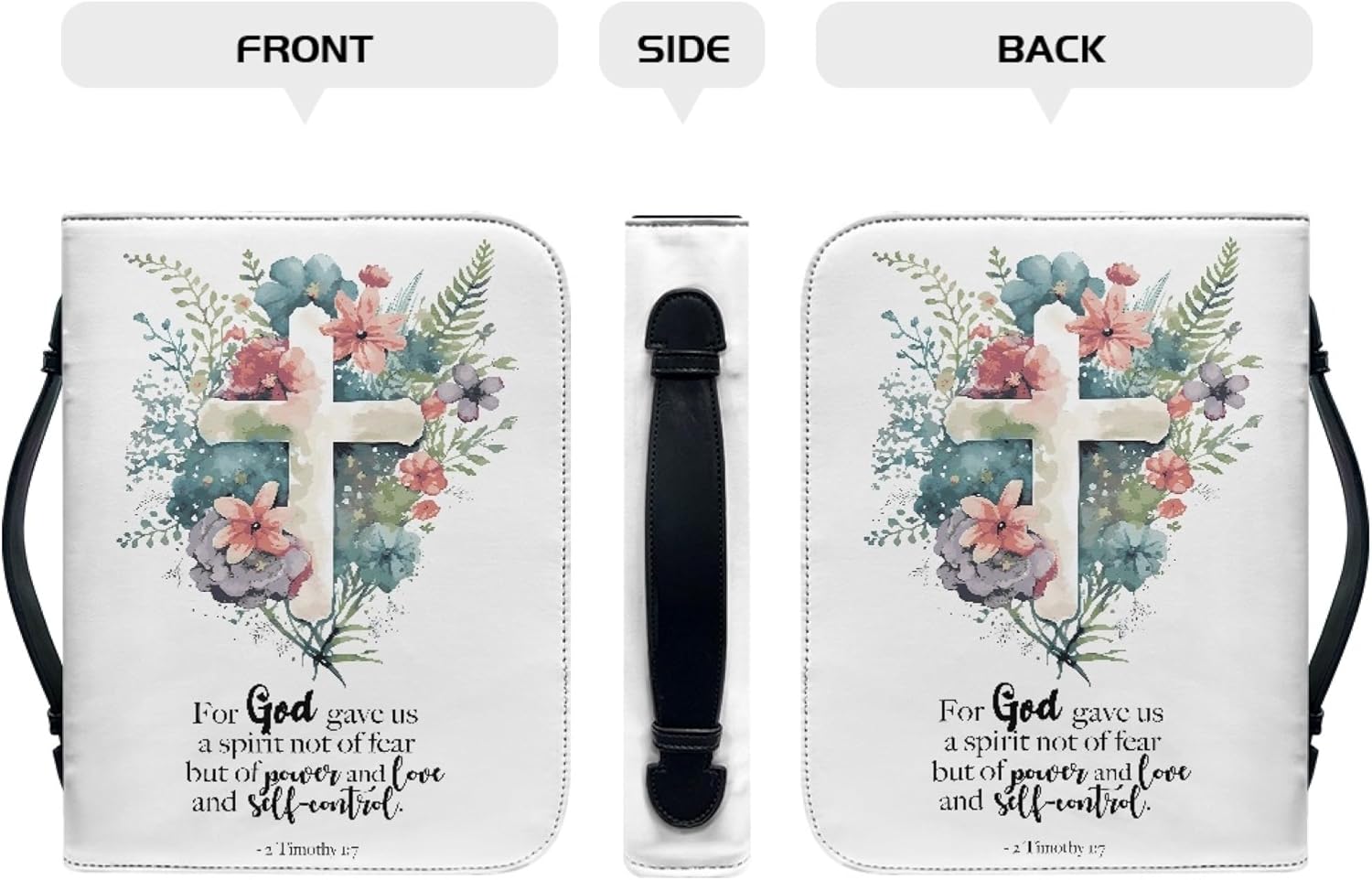 Vodetik Funda de Biblia cruzada con versículo floral para mujeres y niñas, tamaño extra grande con asa y cremallera, estuche de transporte de