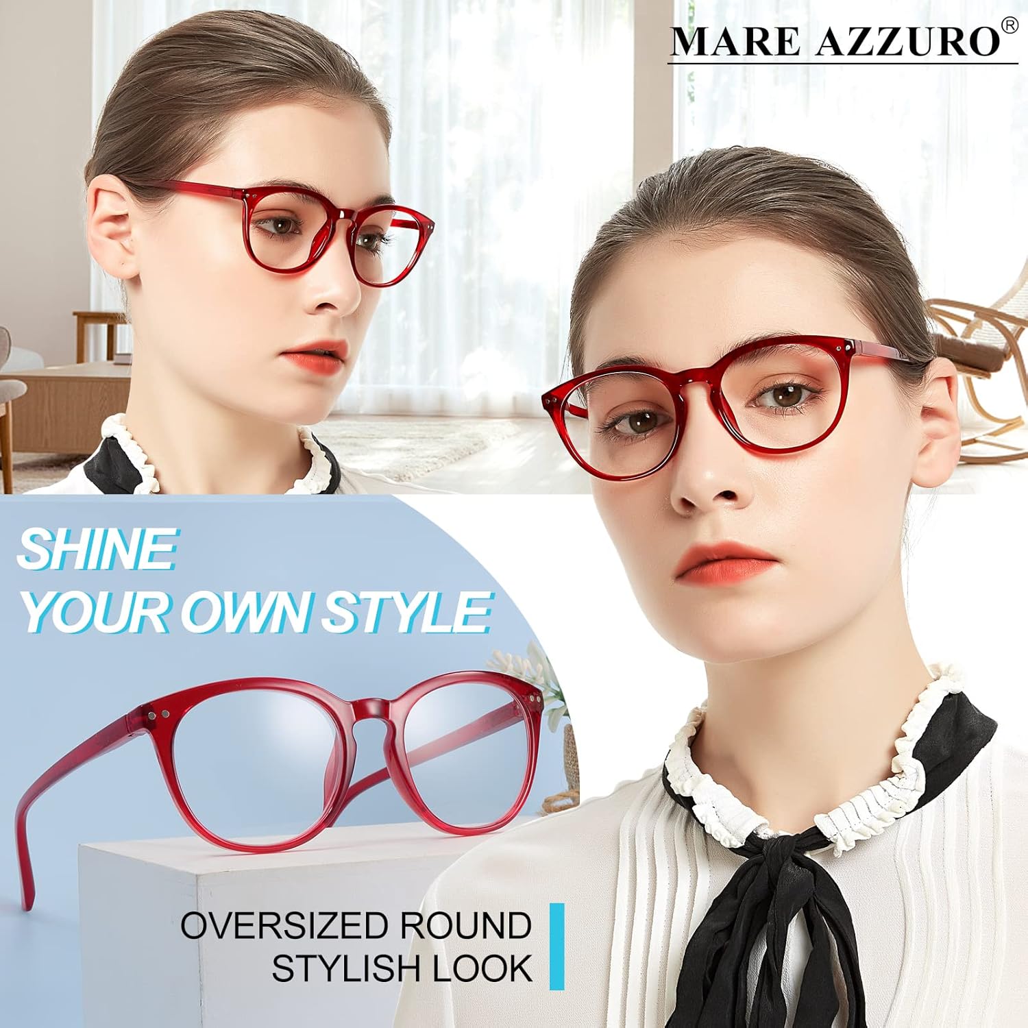 MARE AZZURO Lentes de lectura para mujer, redondos, para lectores femeninos, 0 1.0, 1.25, 1.5, 1.75, 2.0, 2.25, 2.5, 2.75, 3.0, 3.5, 4.0, 5.0, 6.0