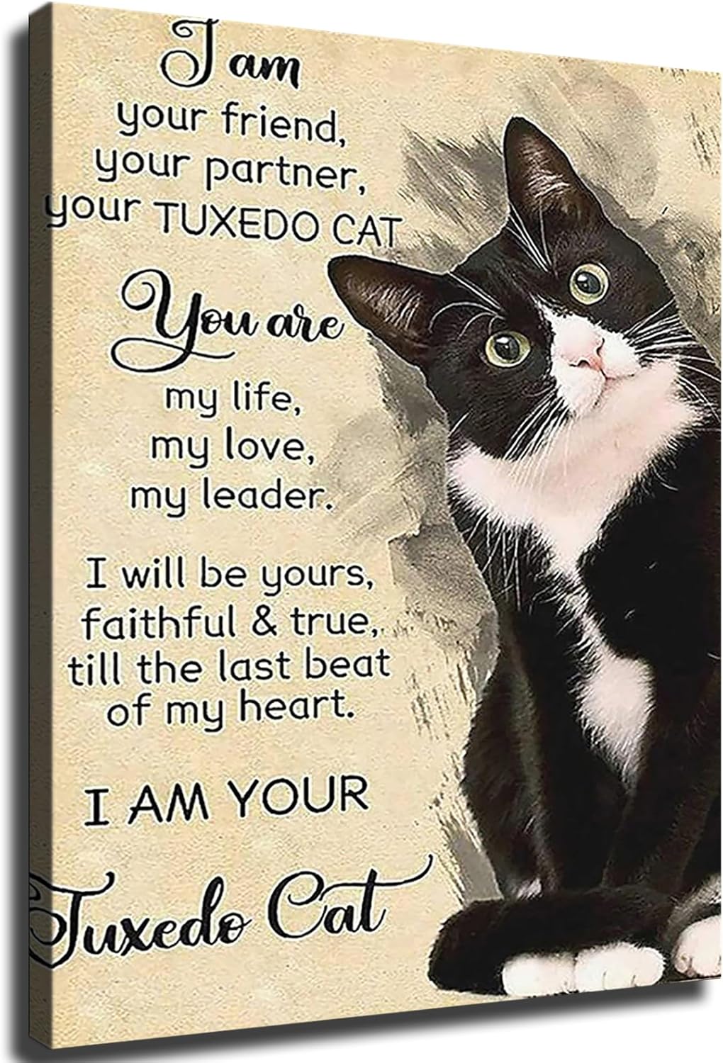 Póster con texto en inglés “I Am Your Friend”, diseño de gato esmoquin, diseño de gato negro, para sala de estar, oficina, póster moderno para