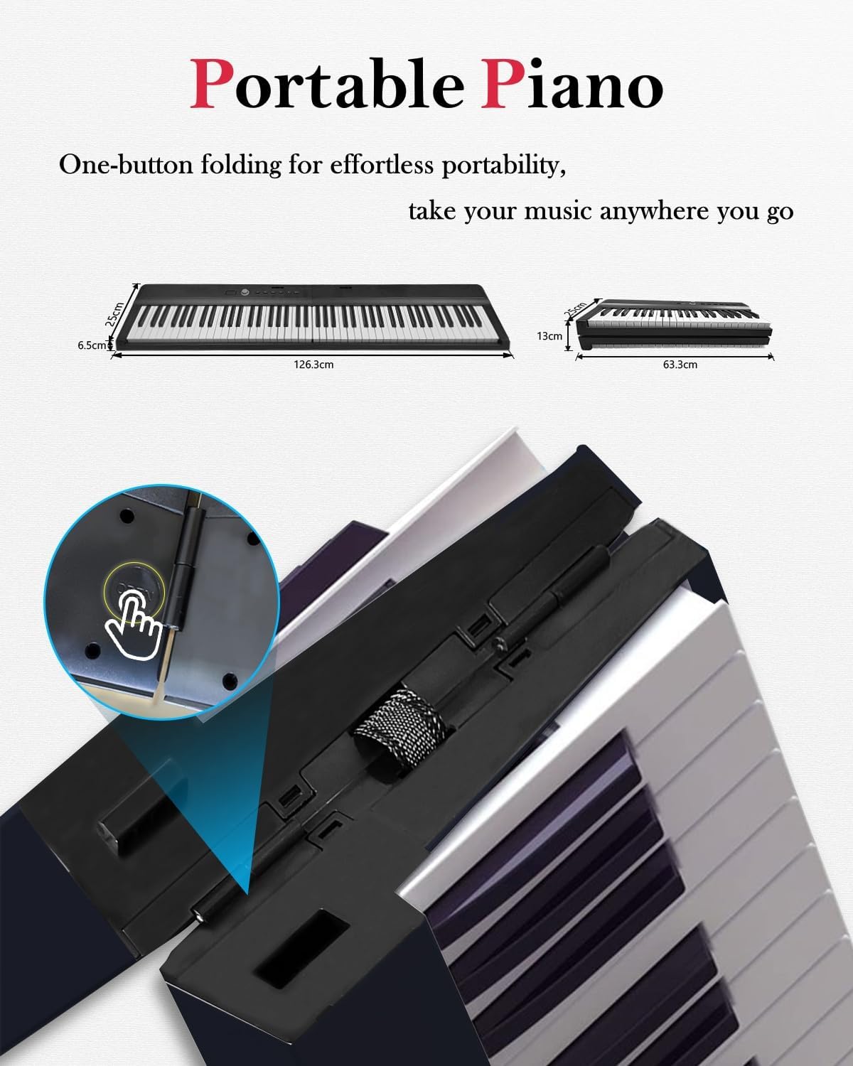 Longeye Teclado de piano plegable de 88 teclas, teclado eléctrico portátil, piano digital semi pesado para principiantes con auriculares, pedal de
