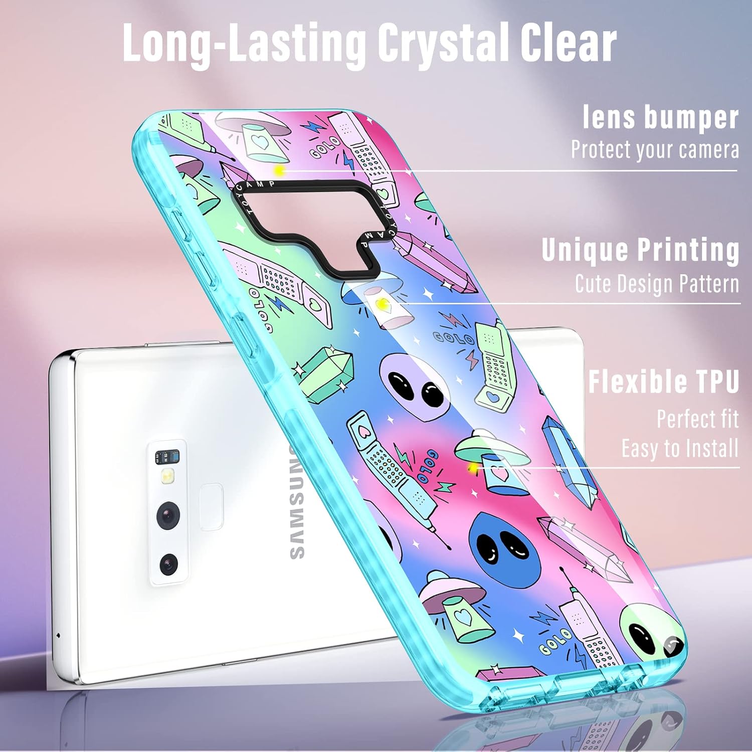 Toycamp Funda para Samsung Galaxy Note 9, diseño divertido de dibujos animados de ovni alienígena para hombres, mujeres, niñas, niños, niñas,