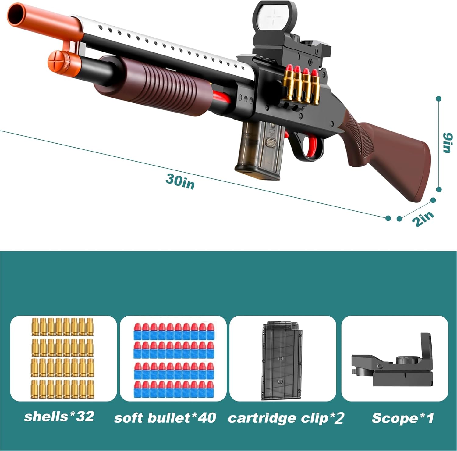 Escopeta de bombeo de juguete realista de barril de proyección, pistola de espuma blanda con aspecto de bala, rifle de francotirador real con