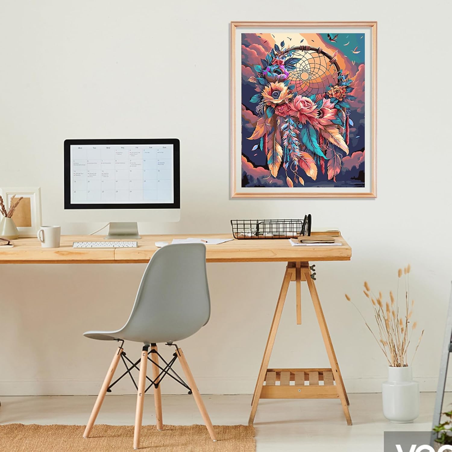 MOGTAA Atrapasueños – Pintura por números para adultos, flores coloridas por números para principiantes, pintura de bricolaje por números sobre