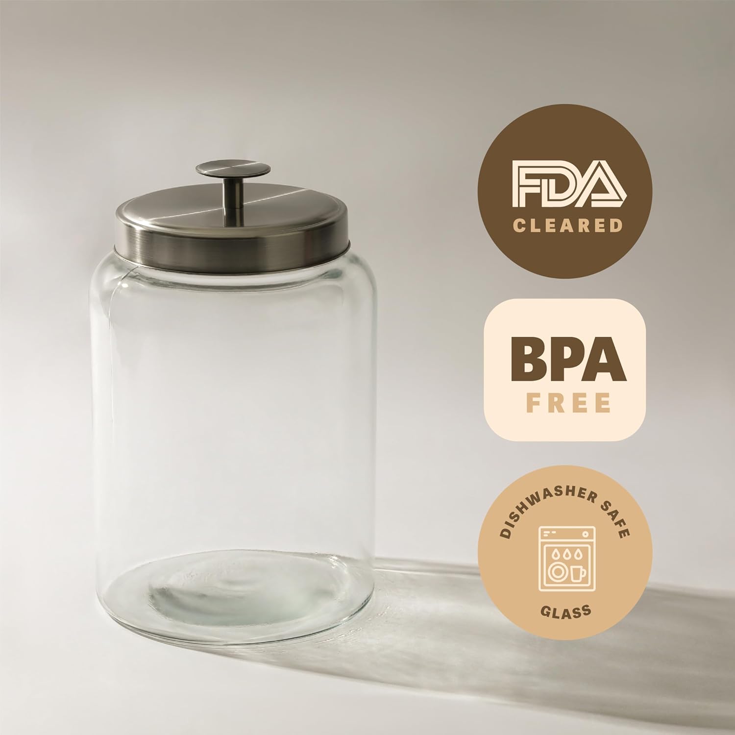 Tarro de cristal para galletas de 1 galón con tapas de metal, recipiente hermético de almacenamiento de alimentos para frescura, ideal para harina,