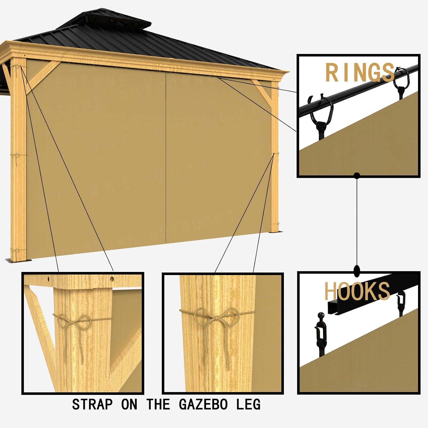 Cortina Gazebo para 8 x 8 pulgadas, para pared lateral de privacidad, 1 panel, universal, de repuesto, para proteger las paredes laterales (solo