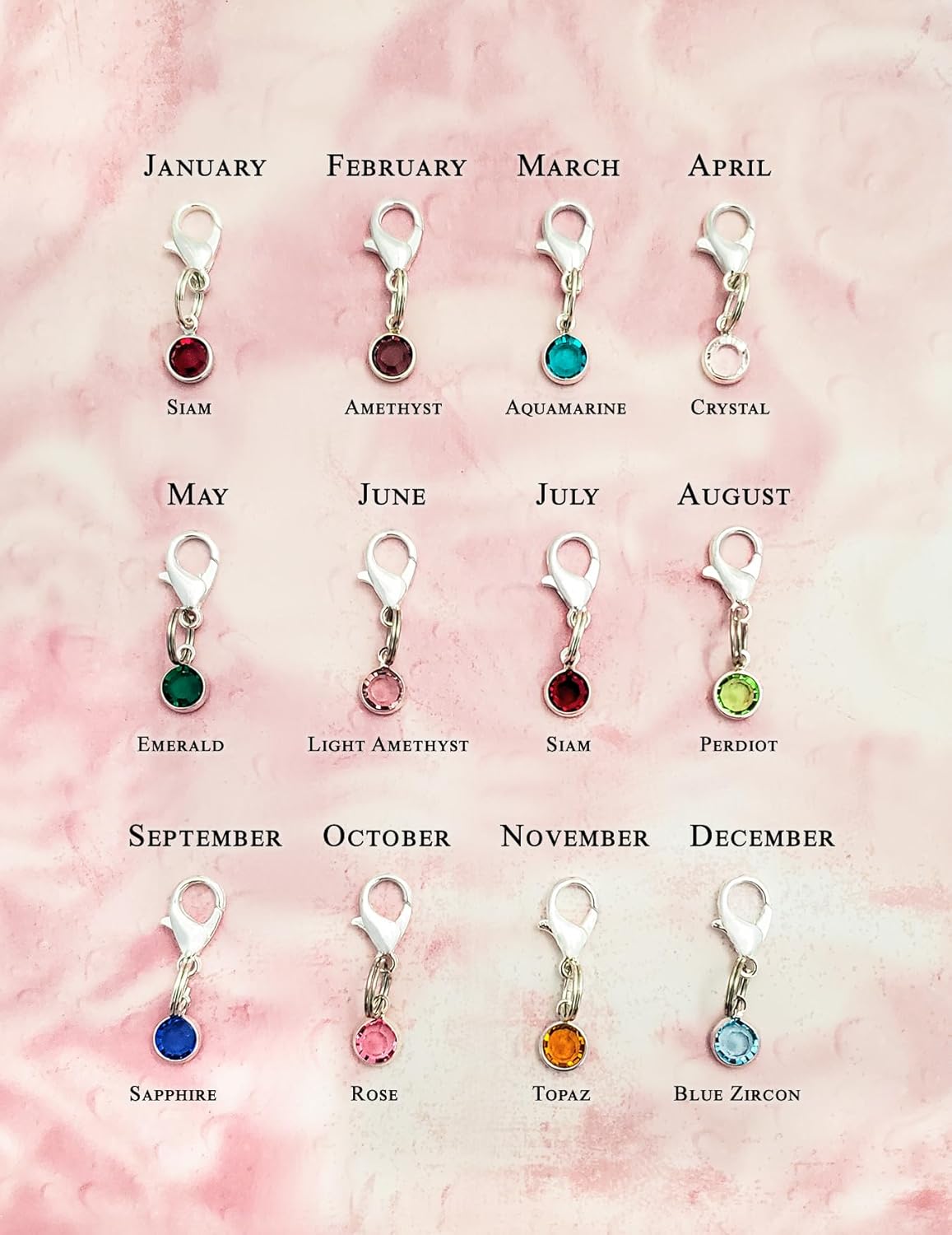 Preciosa Birthstone Zipper Pulls Clip On Charms, Birth Stone with Silver Base, Personalized Zipper Pull wBirthstone, Your Choice! Preciosa (April