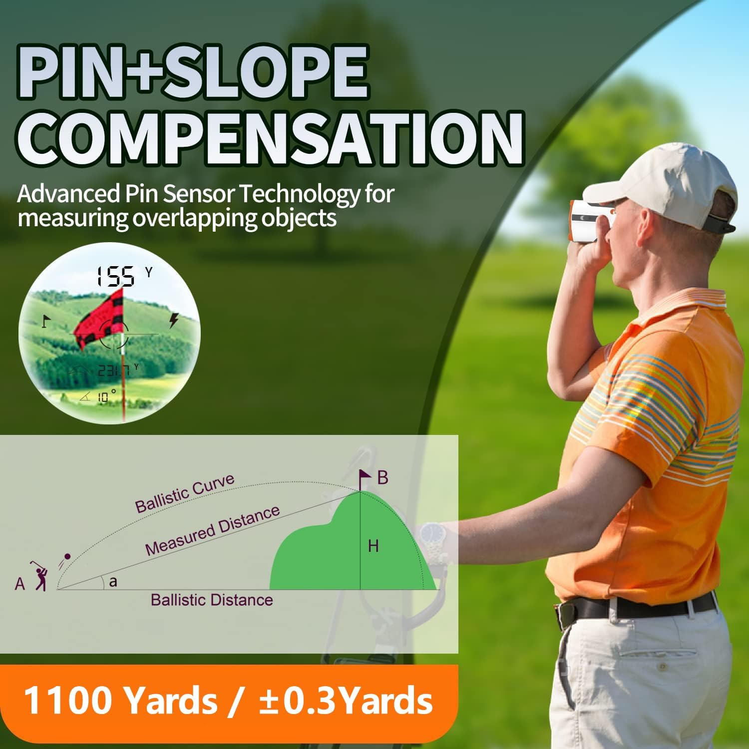 CALPOWER Telémetro de golf con pendiente  Aumento 7X 1100 yardas, telémetro de golf láser impermeable con imán  Bloqueo de bandera vibración