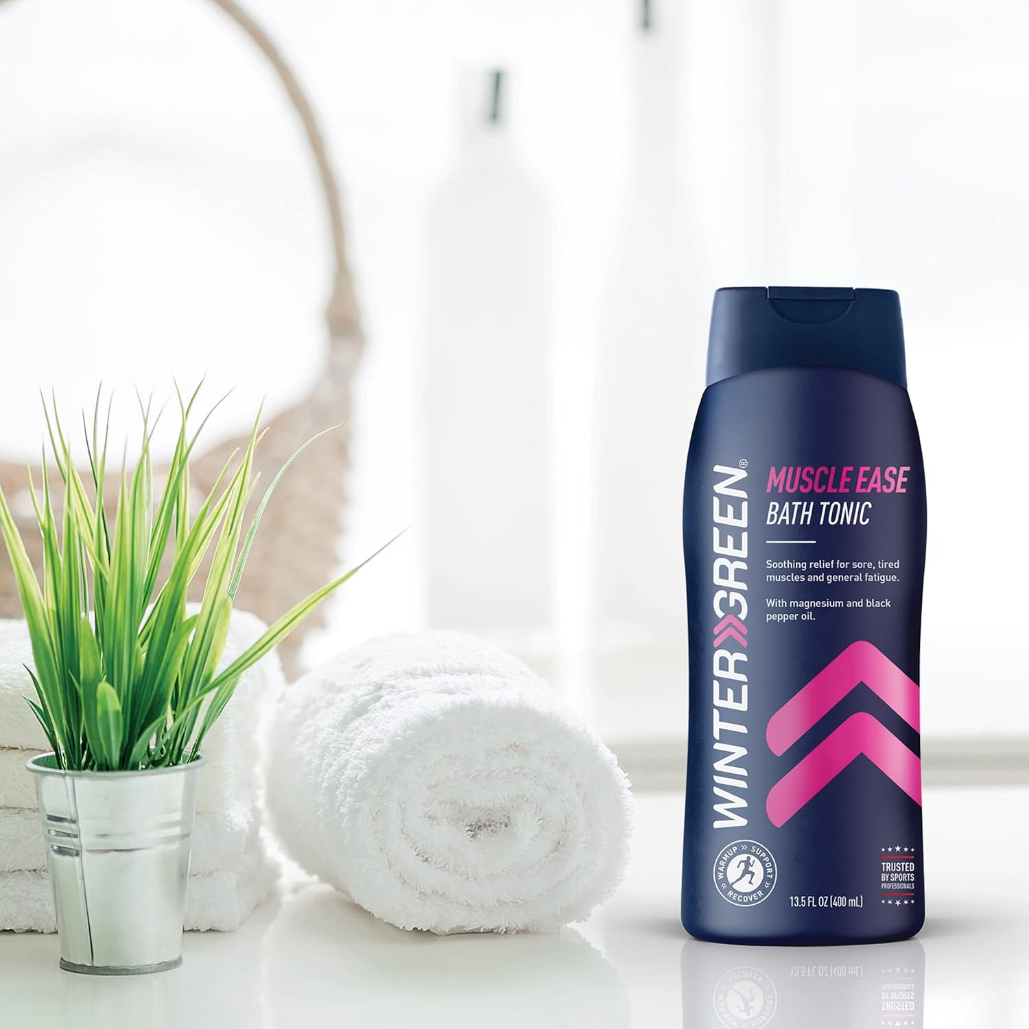 Wintergreen Muscle Ease Bath Tonic – Paquete de 2 unidades (2 x 13.5 onzas líquidas), mezcla de aceite de gaultina, sales de magnesio y aceite de