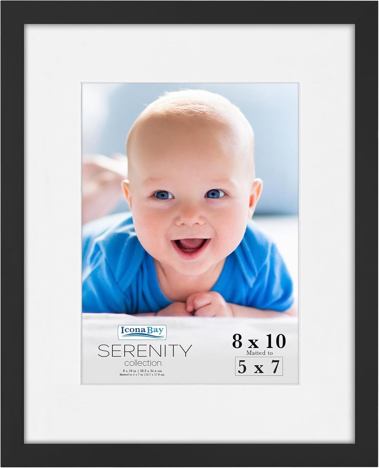 Icona Bay Serenity Collection – Portarretratos de 8 x 10 pulgadas con paspartú extraíble para fotos de 5 x 7 pulgadas (negro), elegante y moderno,
