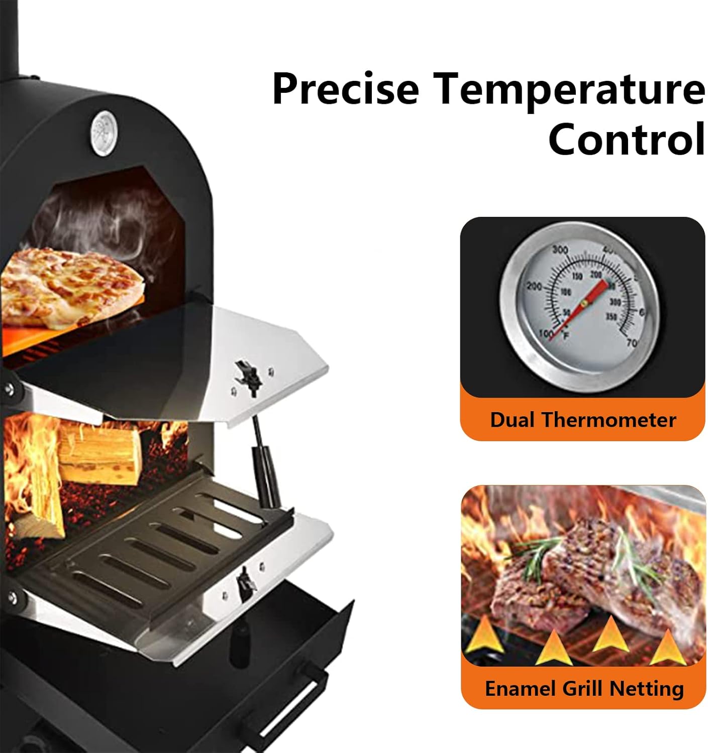 Horno de pizza al aire libre, horno de pizza de leña para exterior, horno de acero independiente con 2 ruedas, ideal para barbacoa, camping, fiesta