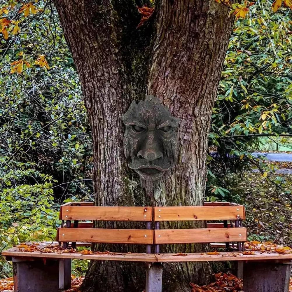 Decoración de caras de árbol al aire libre, características faciales falsas, decoración de patio, jardín, estatua de árbol, decoración de jardín,