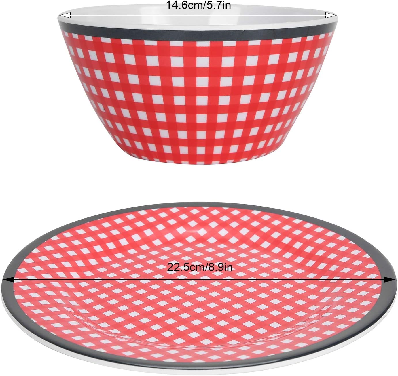 Juego de cuencos de ensalada, juego de vajilla de 4 piezas, plato de porcelana de imitación, cuenco – Kit de ensaladera de rejilla roja