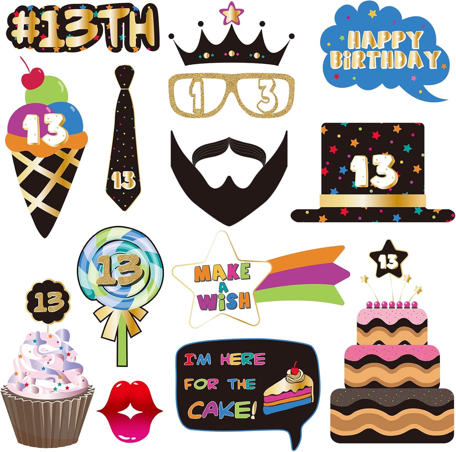 BRT Bearingshui Accesorios para cabina de fotos 13 accesorios para fiestas de cumpleaños, letreros y decoraciones