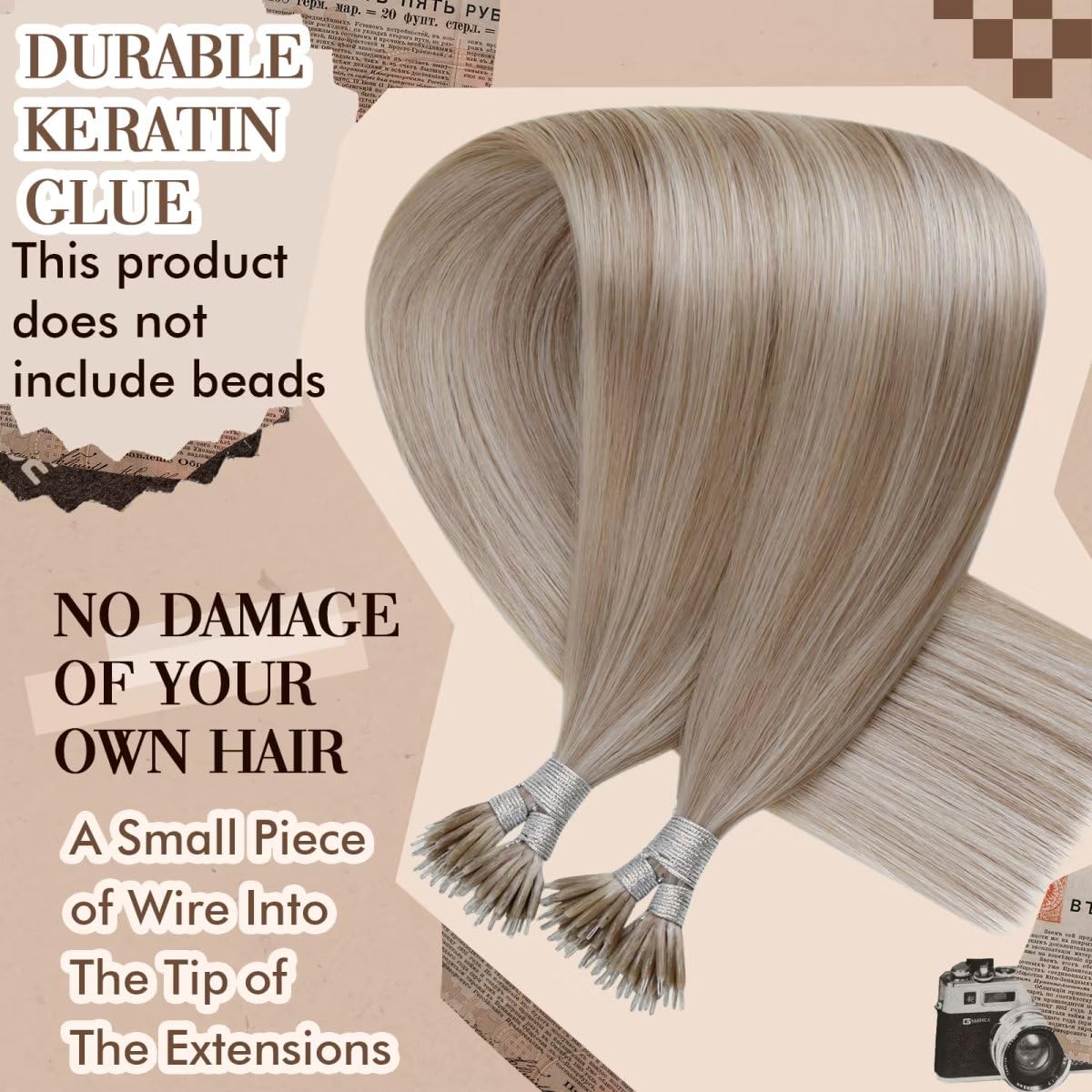 Hetto Extensiones de cabello humano nano anillo de 20 pulgadas, extensiones de cabello humano nano enlace, extensiones de cabello humano nano