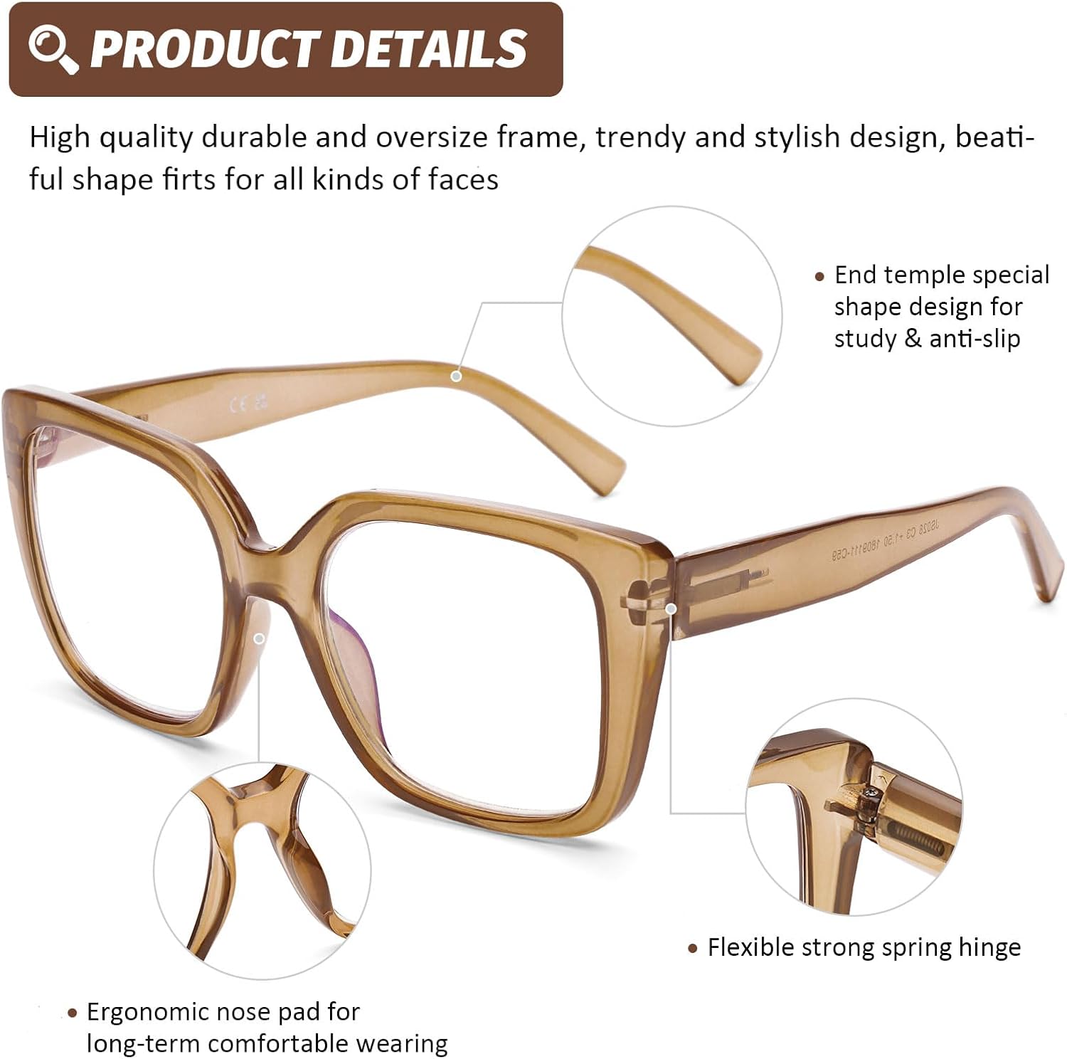 DOOViC Paquete de 3 lentes de lectura de gran tamaño para mujer, bloqueo de luz azul, cuadrados, elegantes lectores de computadora