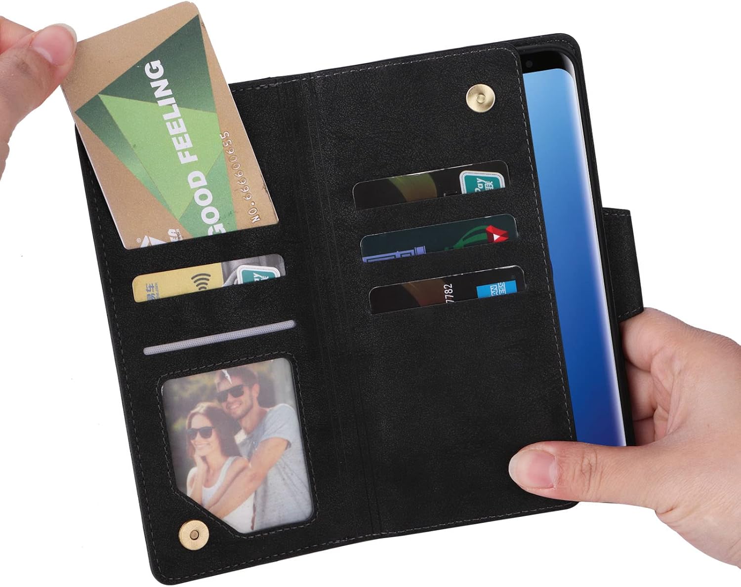Asuwish Funda de teléfono para Samsung Galaxy S9 Plus Funda tipo cartera y protector de pantalla de vidrio templado, soporte de cuero con tapa para