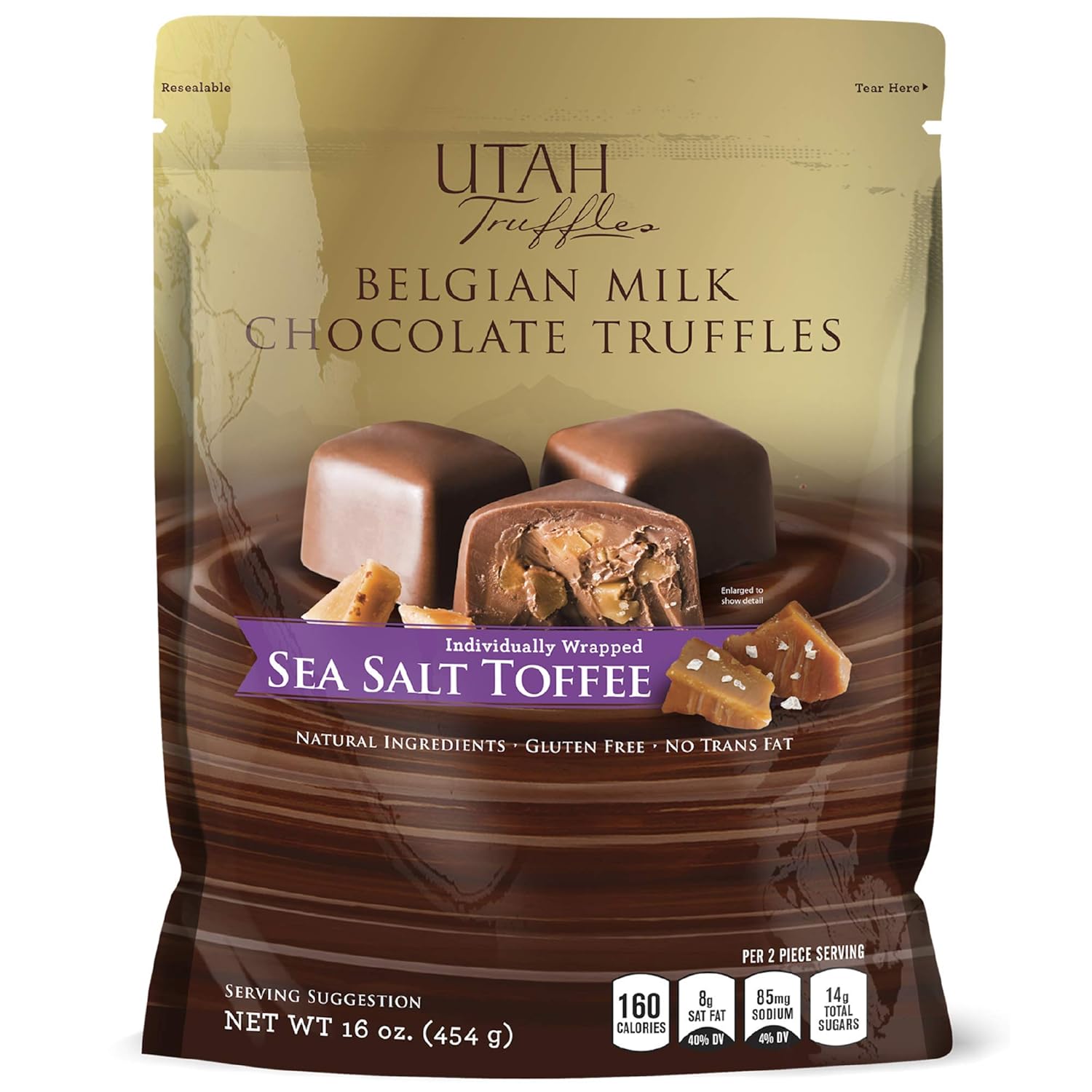 Utah Truffles – Caramelo de chocolate con leche belga envuelto individualmente, naturalmente sin gluten, trufa natural cremosa y suave, 16 onzas,