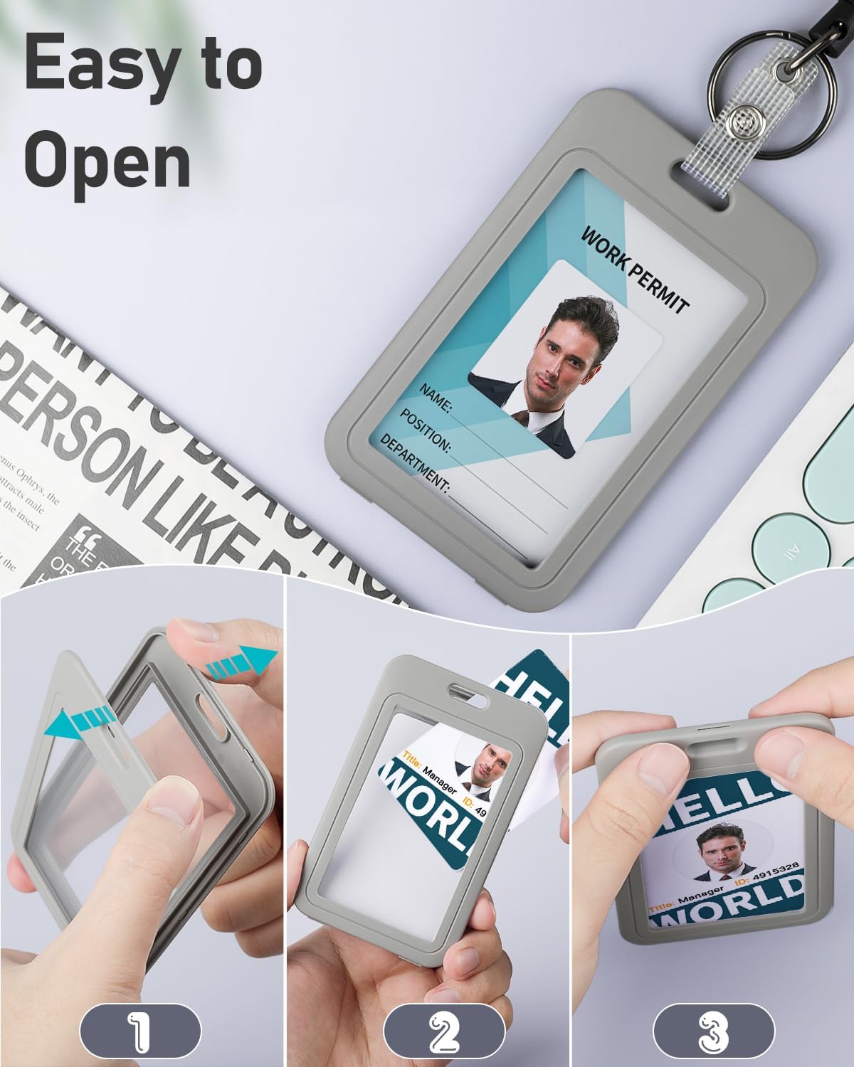 Uniclife Paquete de 3 portatarjetas de identificación con ventanas de doble cara, funda vertical de plástico duro, bolsa protectora de tarjetas